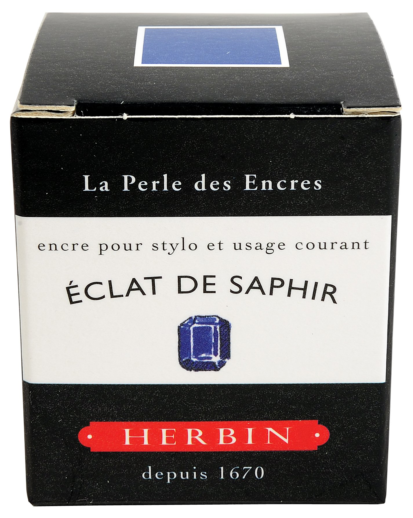 Jacques Herbin - Ref 13016T - Ink for Fountain Pens & Rollerball Pens - Éclat de Saphir/Sapphire Blue - 30ml Bottle with Integrated Pen Rest - Blue-Coloured Ink