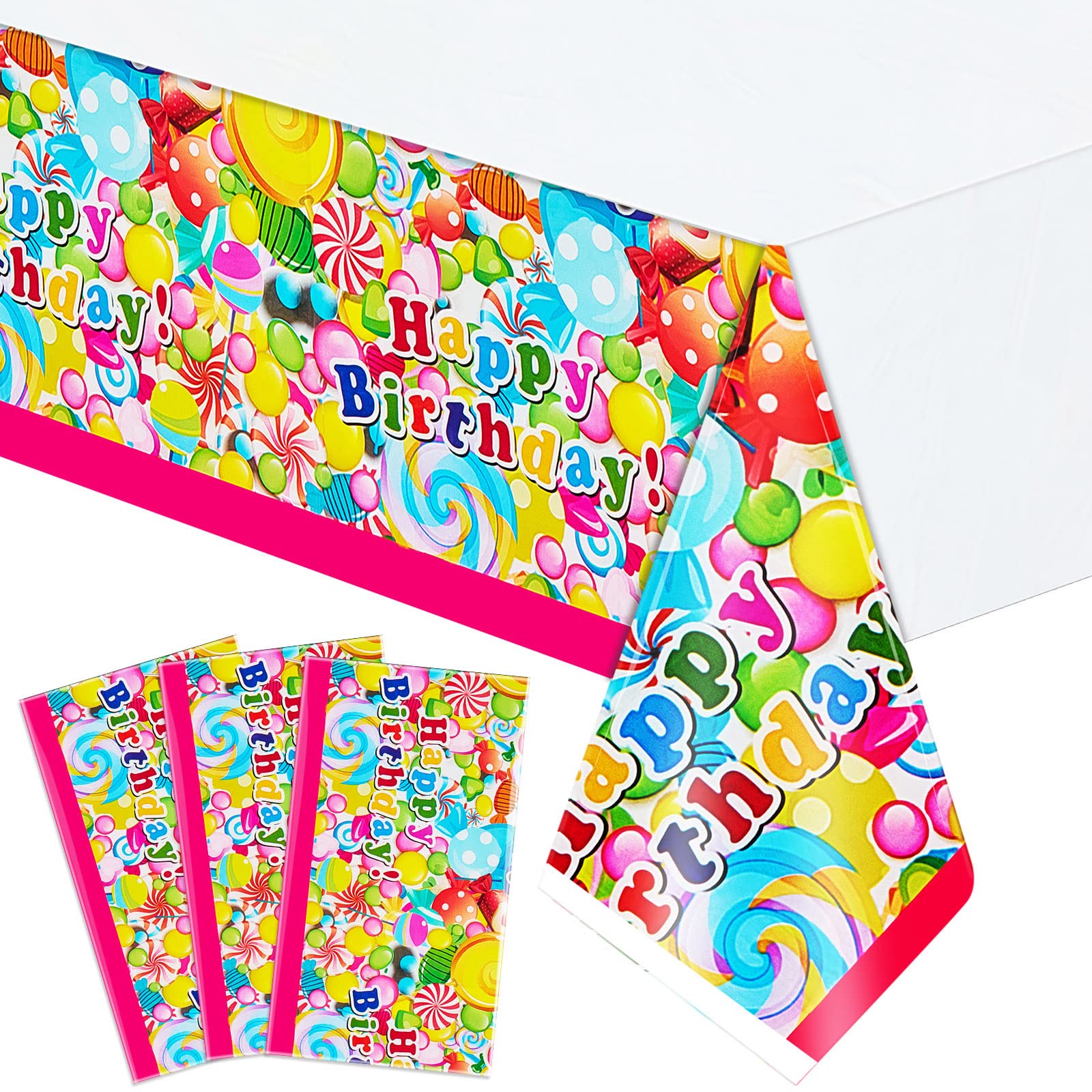 3 Pieces Candyland Birthday Party Decorations Candyland Birthday Tablecloth Candyland Party Supplies Rectangle Disposable Table Covers Plastic Candyland Tablecloth for Birthday Baby Shower Party Decor