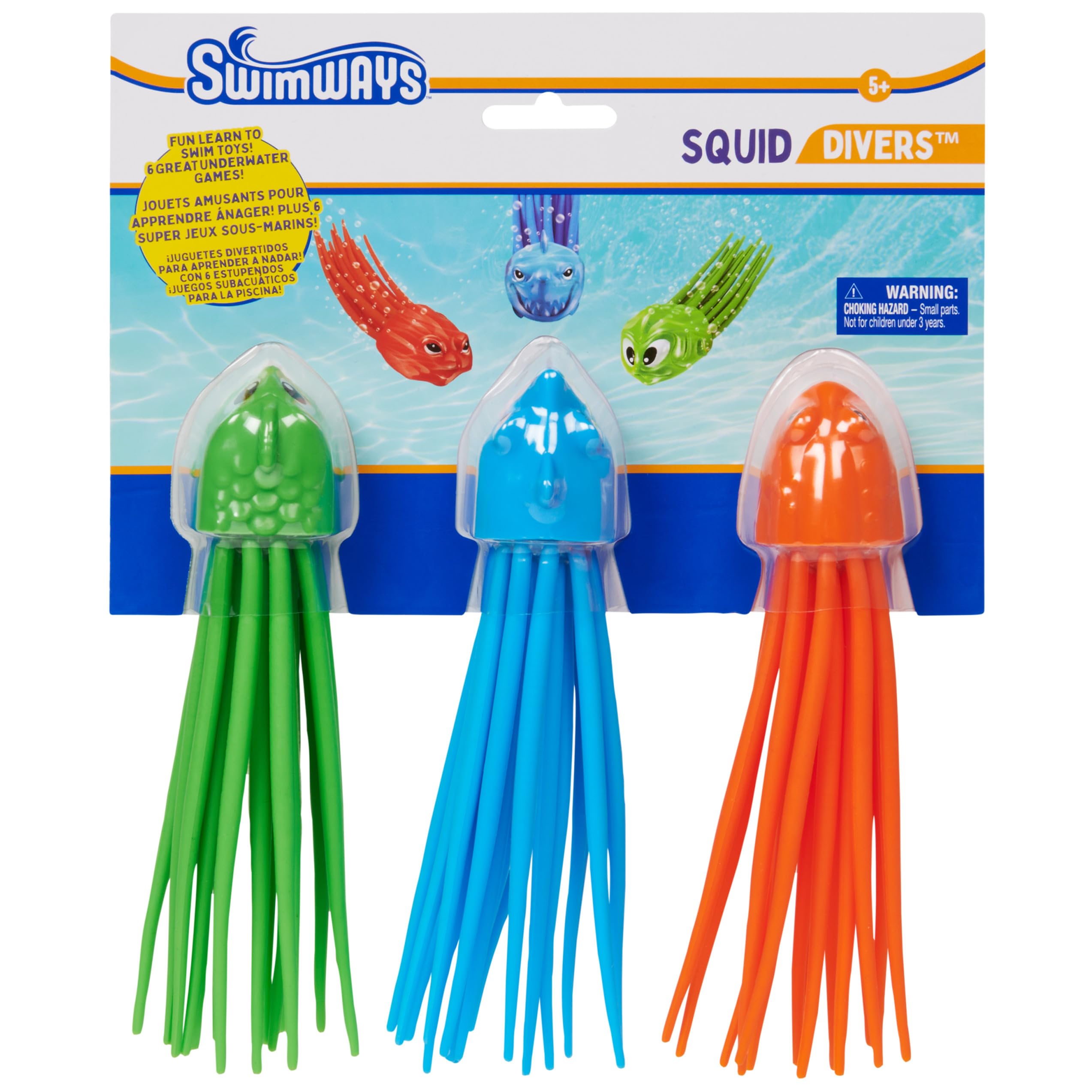 SwimWays SquiDivers Kids Pool Diving Toys, 3 Pack, Bath Toys & Pool Party Supplies for Kids Ages 5 and Up