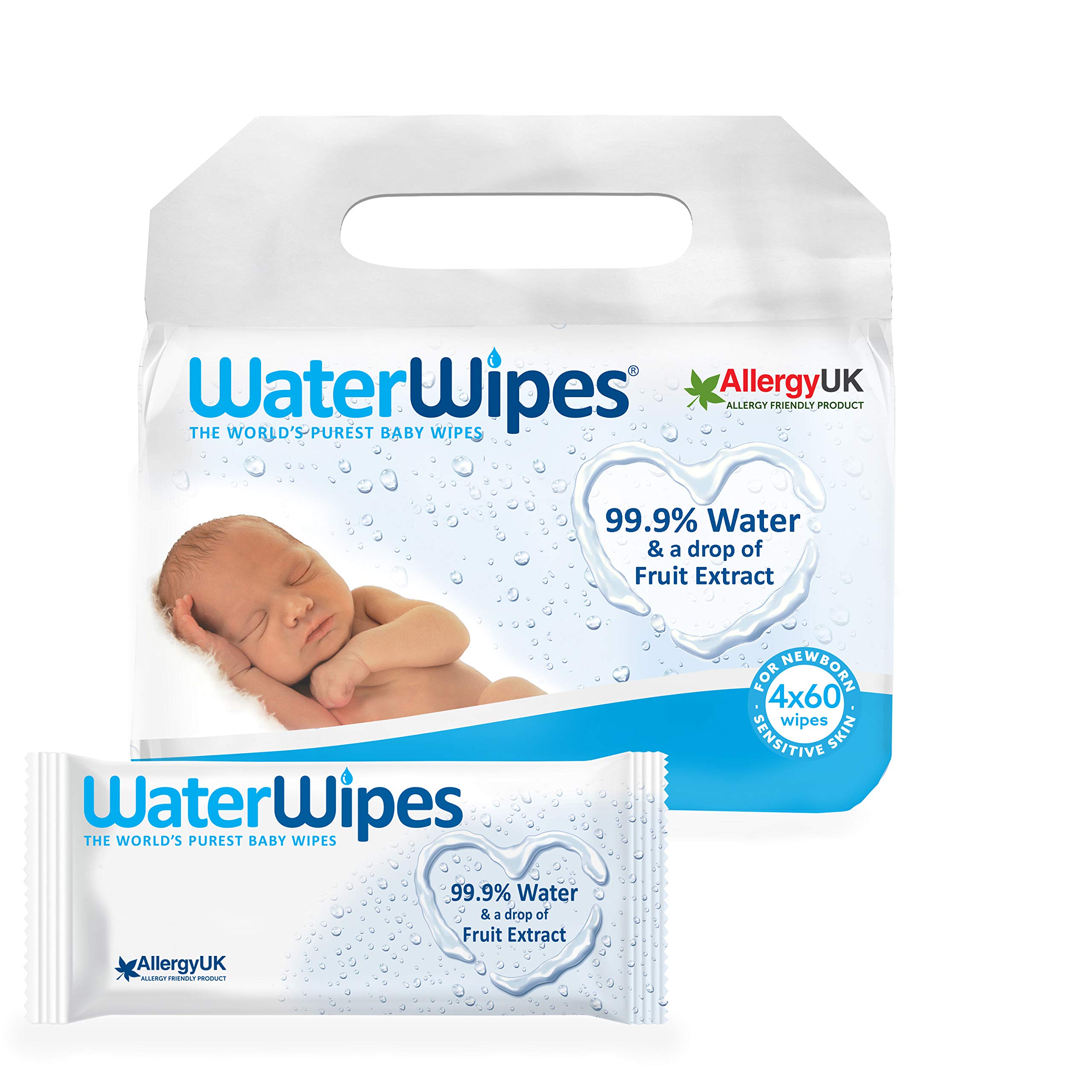 WaterWipes Sensitive Baby Wipes Pack of 4 Pouches x 60 Sheets, 240