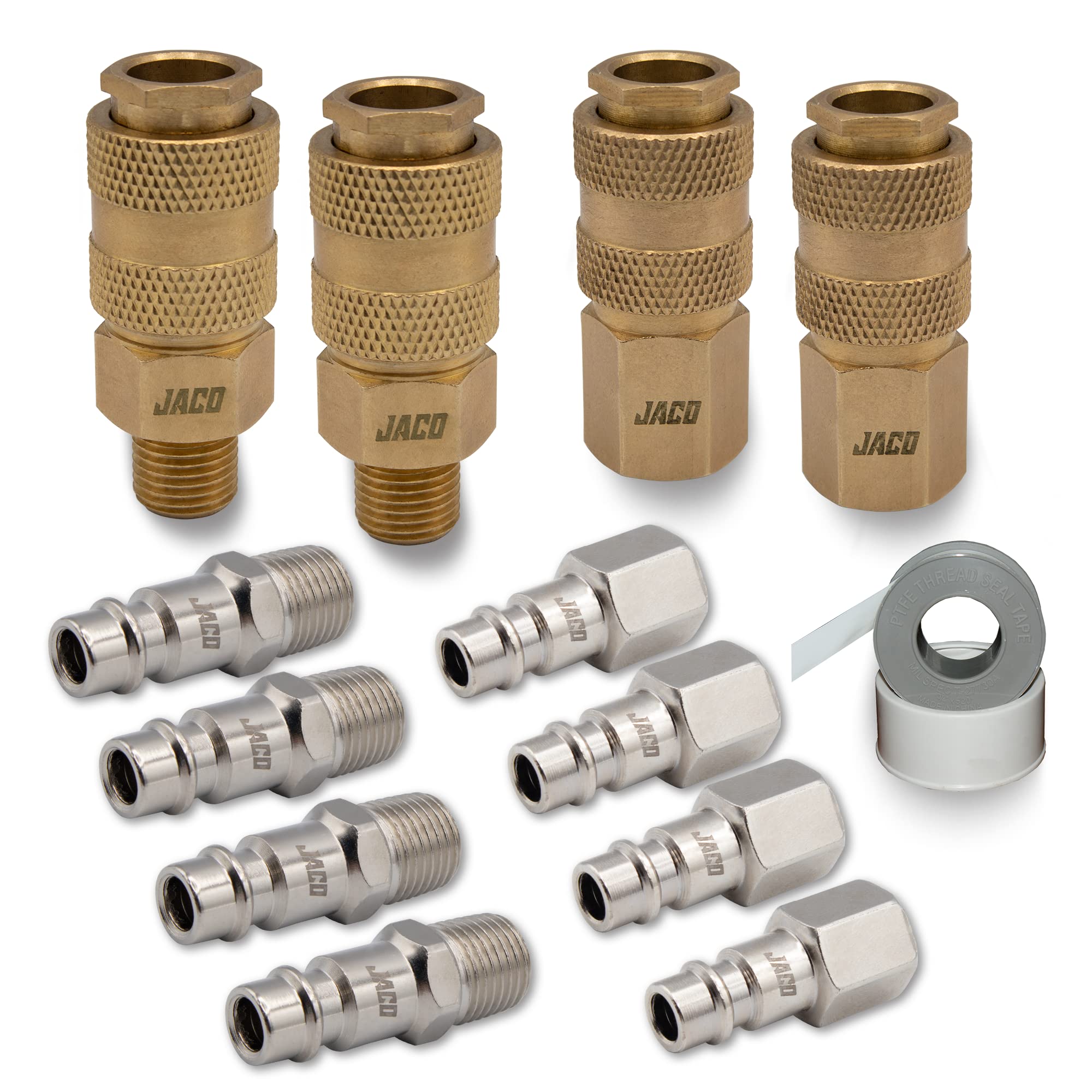 JACO Hi-Flo Quick Connect Air Hose Fittings - 1/4" NPT | High Flow Plug & Coupler Kit, Type V (Set of 12)