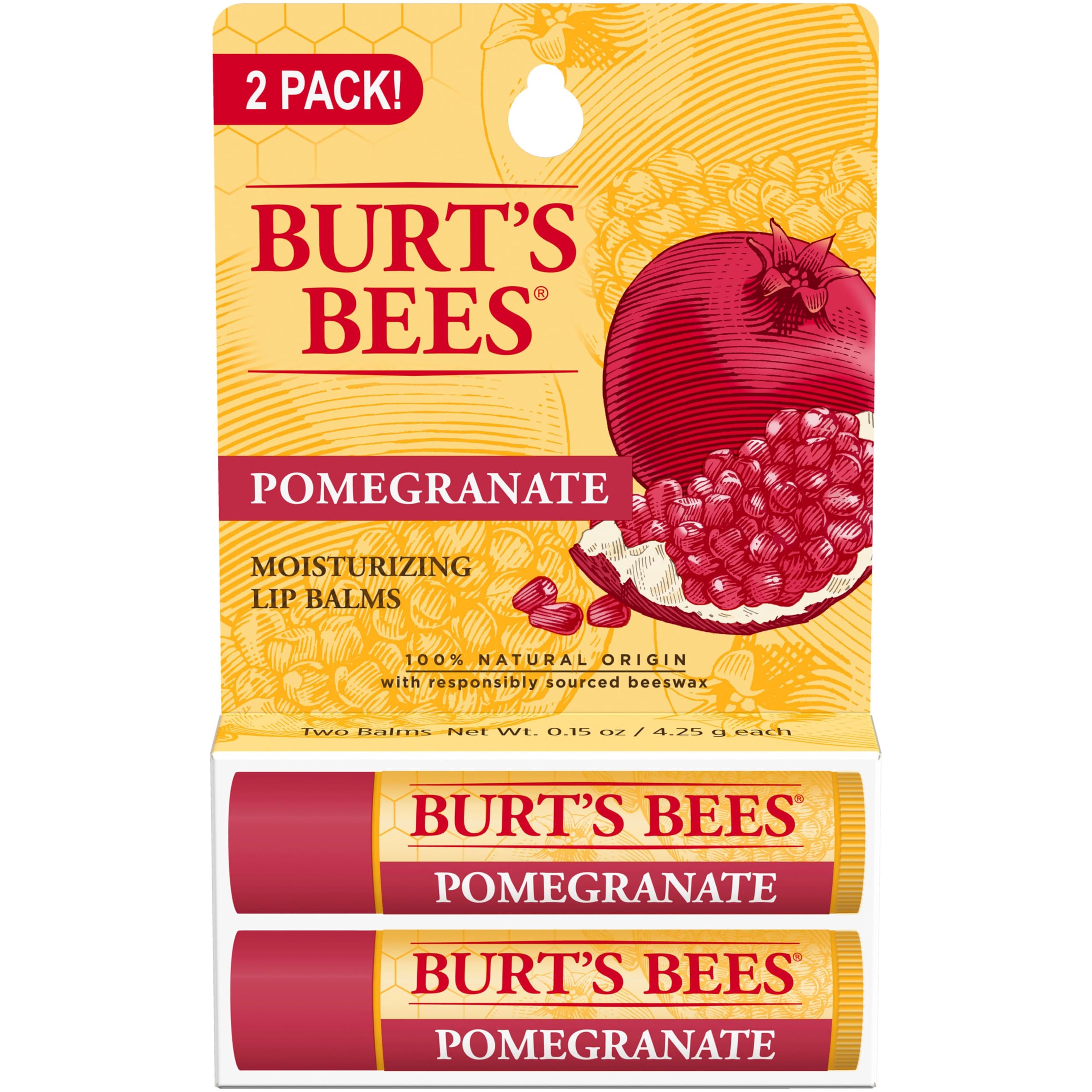 Burts Bees Pomegranate Moisturizing Lip Balm Twin Pack for Unisex - 2 x 0.15 oz