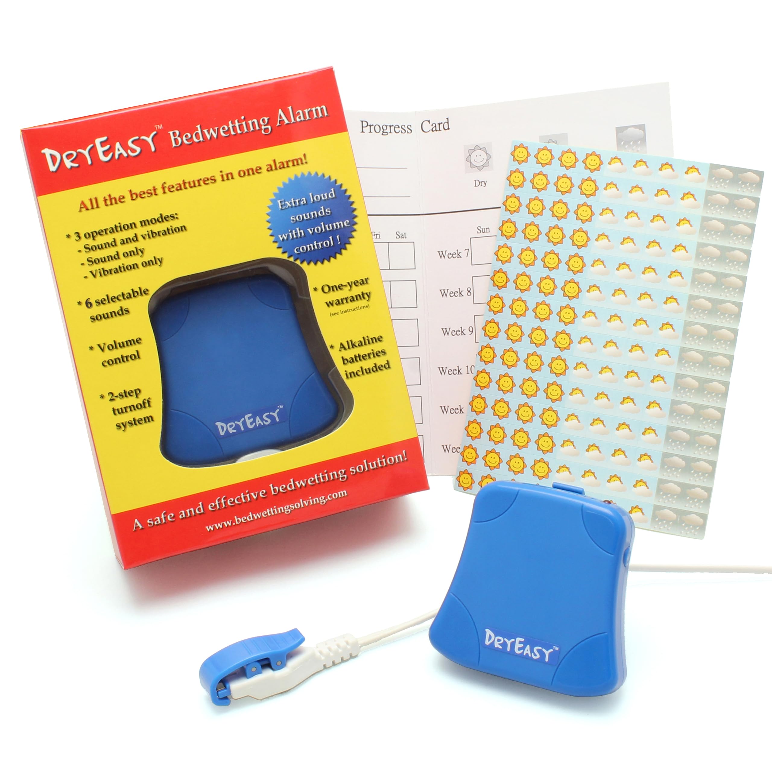 DryEasy Bedwetting Alarm with Volume Control, 6 Selectable Sounds and Vibration