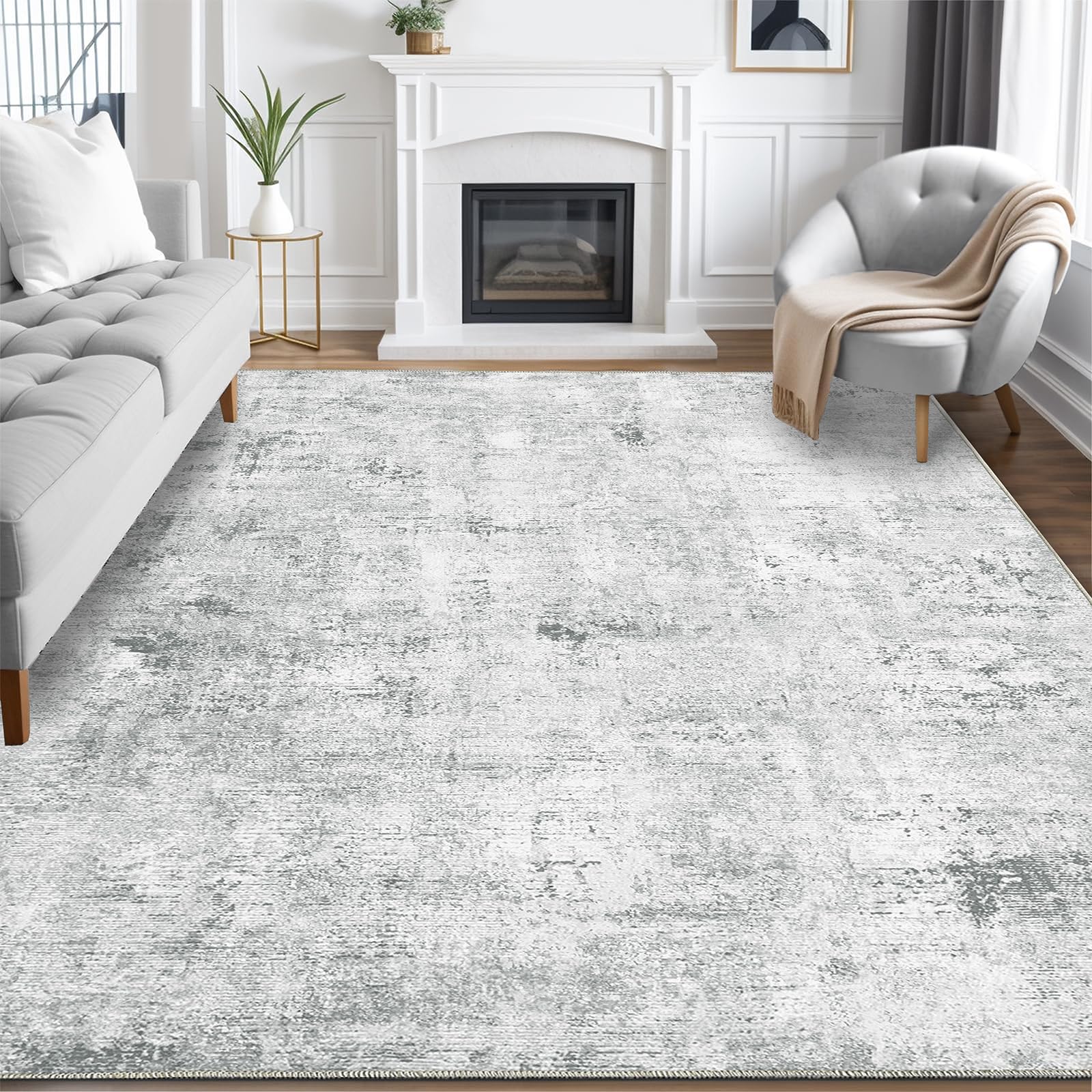 Guchuang Washable Rugs Living Room Area Rugs Grey Modern Abstract Rugs Large Non Slip Carpet Short Pile Rugs for Bedroom Dining Room Kitchen Soft Faux Wool Rugs 160x230cm