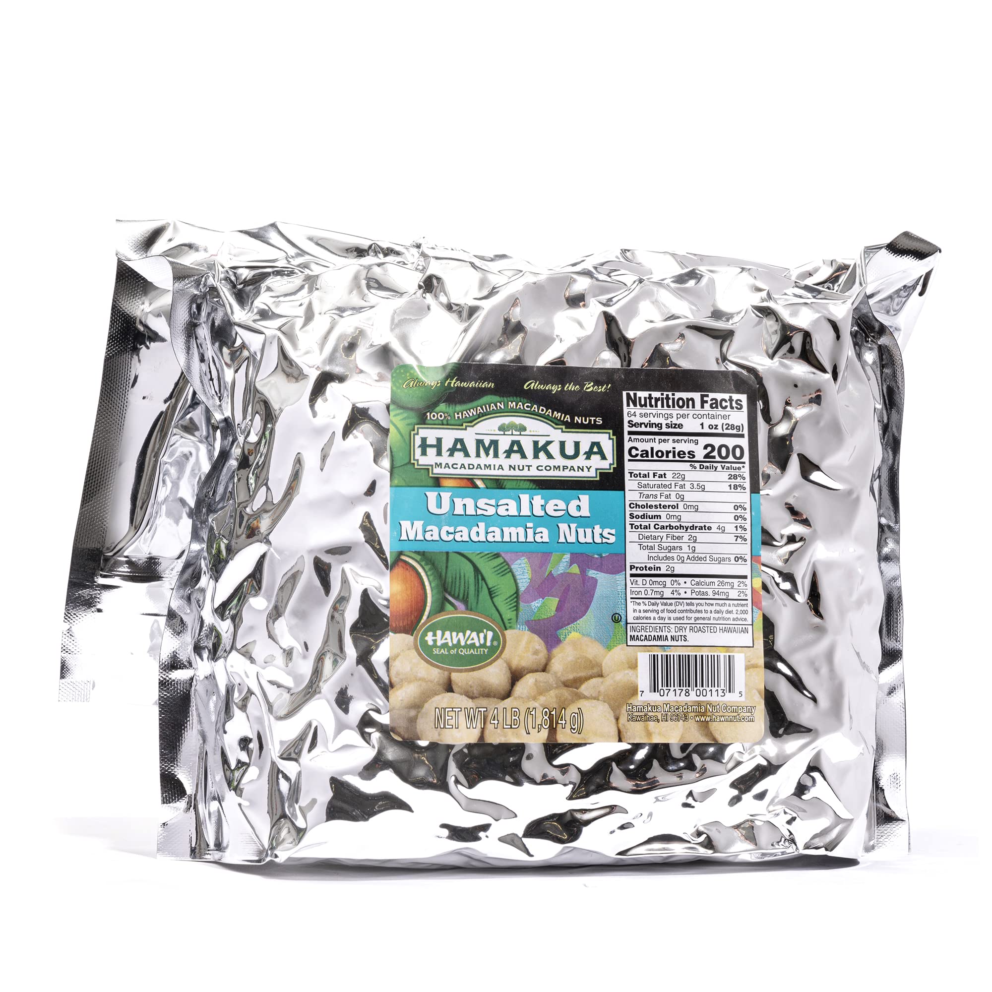 Hamakua Macadamia Nuts - Unsalted Bulk Macadamias (4 lbs) - Wholesale Hawaiian Grown Dry Roasted Half and Whole Macadamias - Natural Eco-Friendly Large Macadamia Nuts