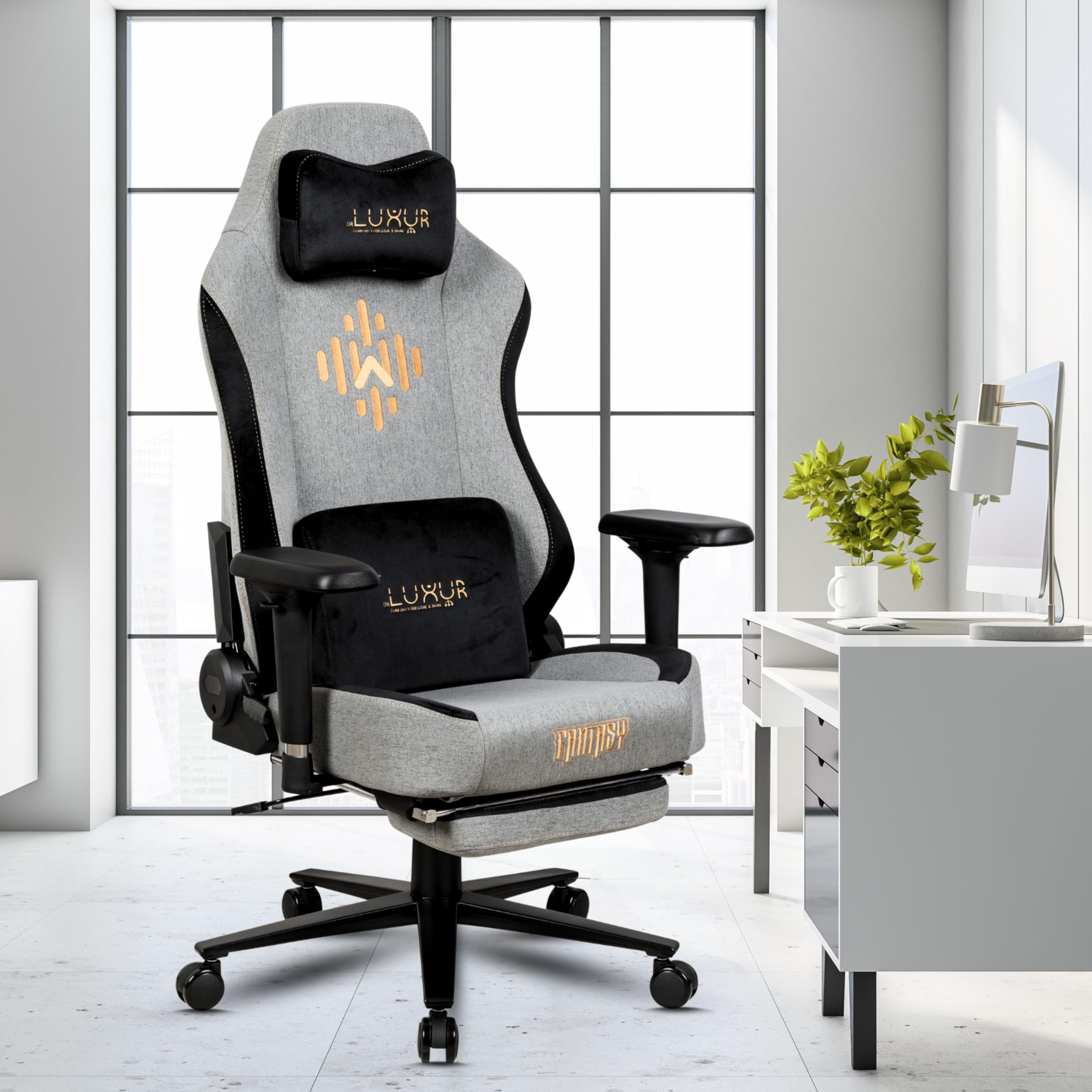 Dr Luxur Gaming Chair for Gaming, Home Office and Study- for Work from Home with Lumbar Support, Aluminium wheelbase, Softweave Breathable Fabric, 4-D Armrest with Recliner and Multi Lock