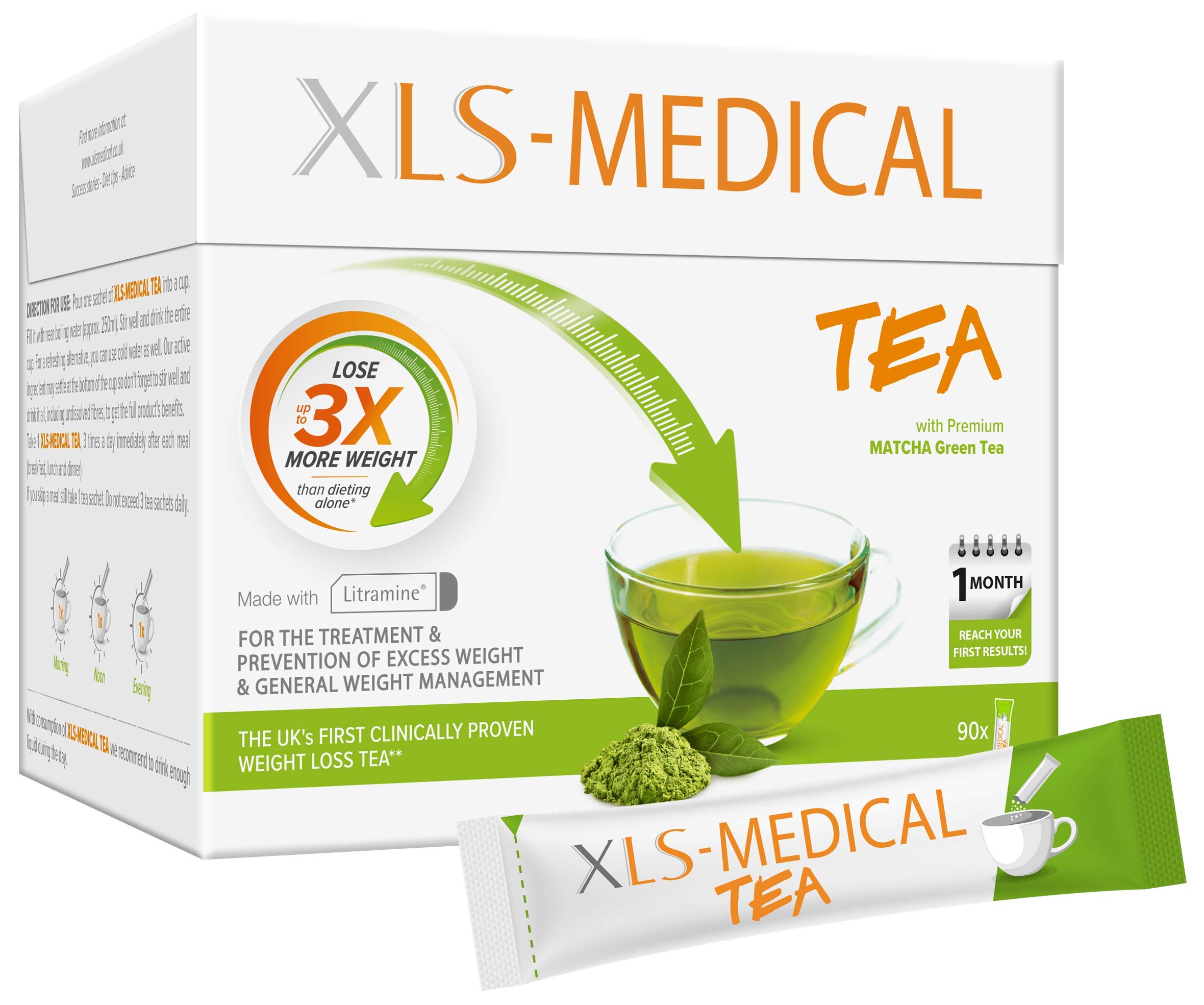 XLS-Medical Weight Loss Tea - Reduces Calories Absorbed from Dietary Fats - Premium Japanese Matcha Tea - With Litramine as Active Ingredient - 90 Sachets, 30-Day Treatment