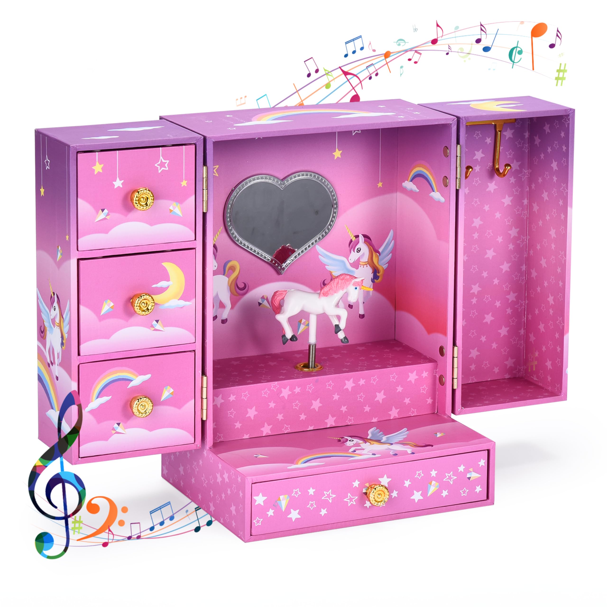 Jewelkeeper Unicorn Musical Jewelry Box with 4 Drawers - Princess Jewelry Boxes for Little Girls - Storage for Rings, Necklaces, Earrings - Accessories Organizer for Teens