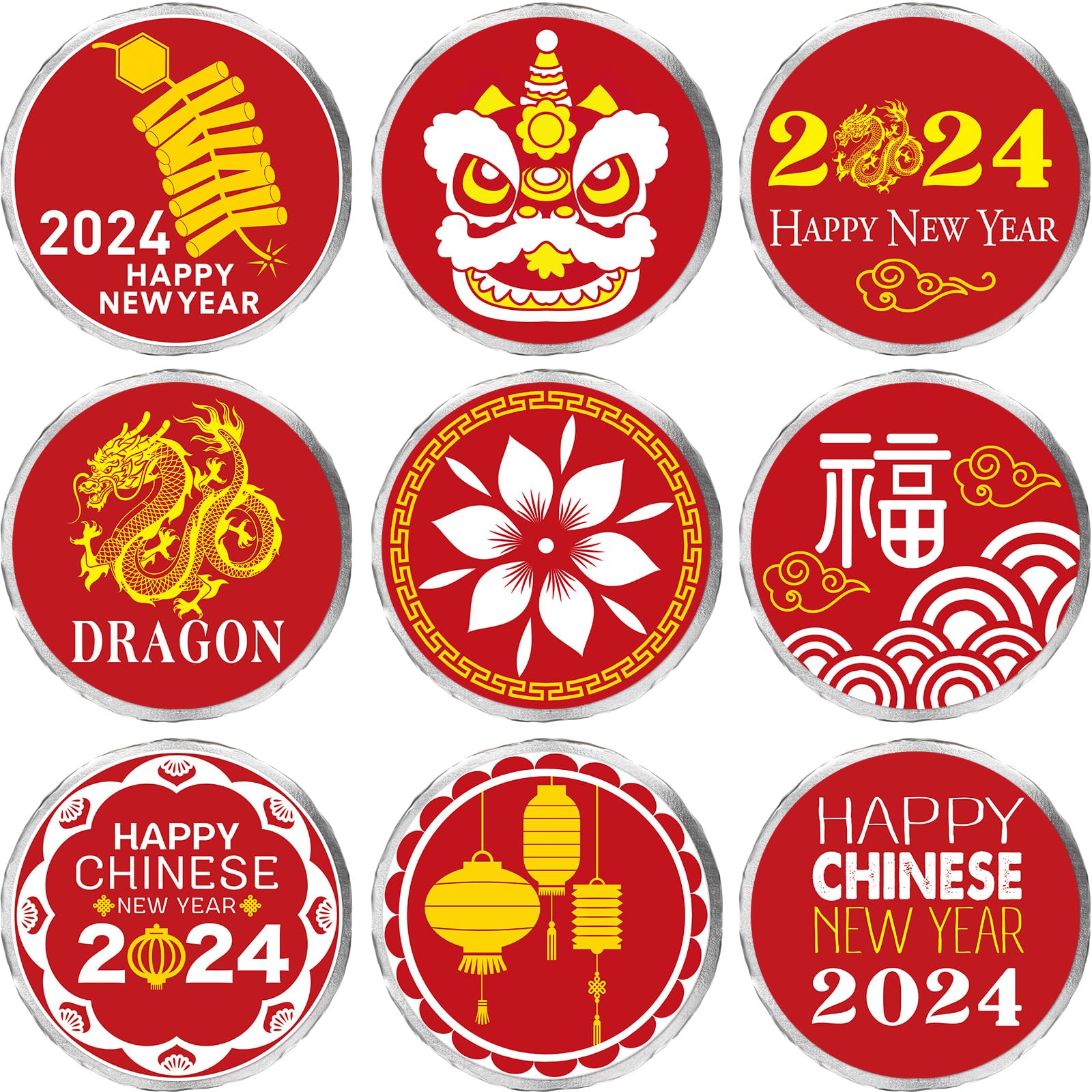 324 Pcs Chinese New Year Stickers 2024 Round Candy Stickers Circle Chocolate Labels for Year of The Dragon Decorations 2024 Happy New Year Party Favors Supplies