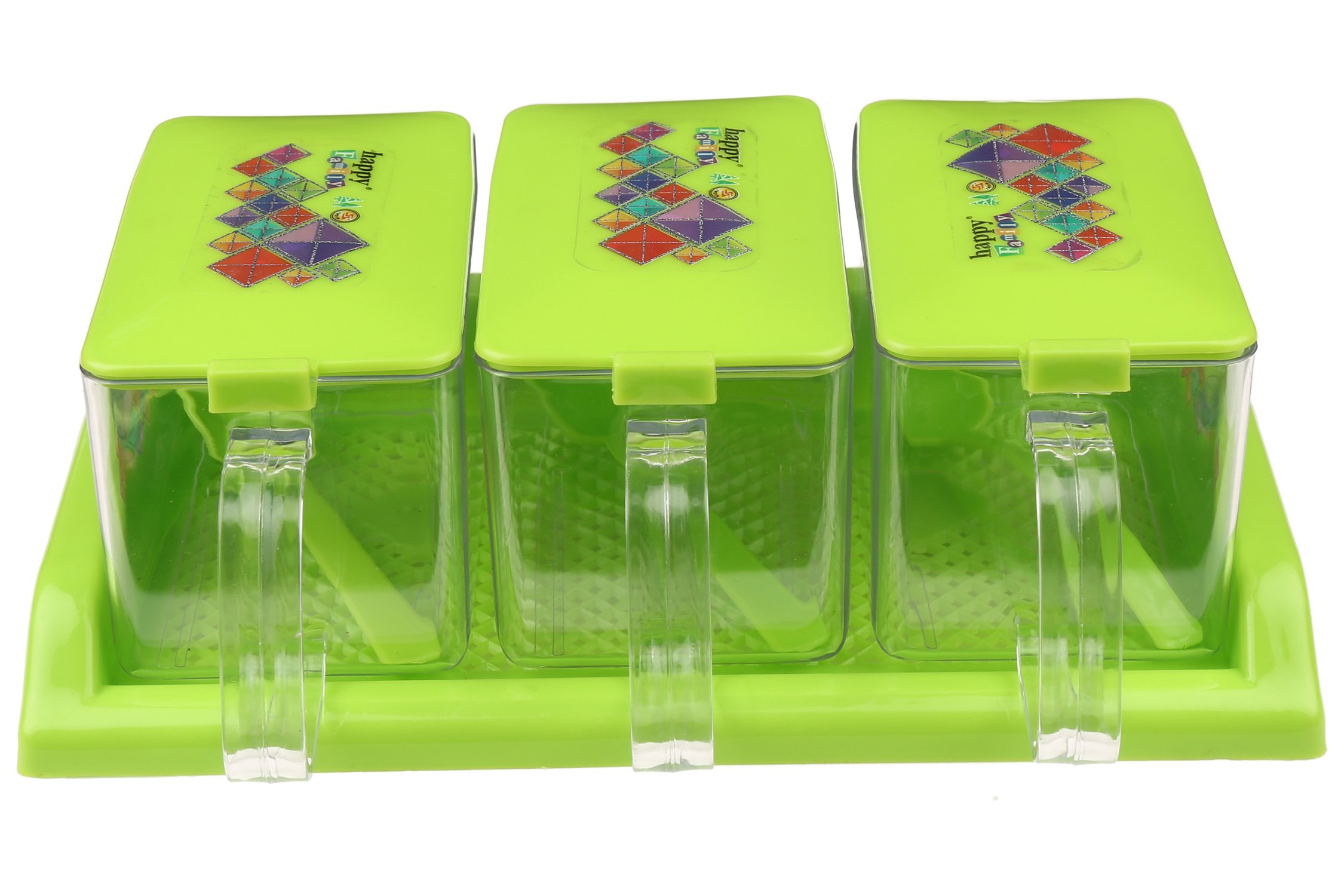 Sukhson India Kitchen Essential Container with Tray Set of 3 - Green