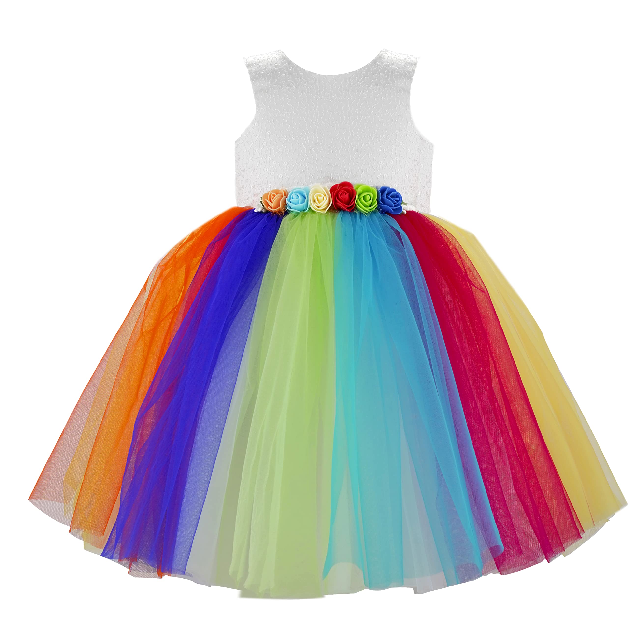 Stanwells Kids Baby-Girls Knee Length Multi Colour Rainbow Frock, 6months-7Years