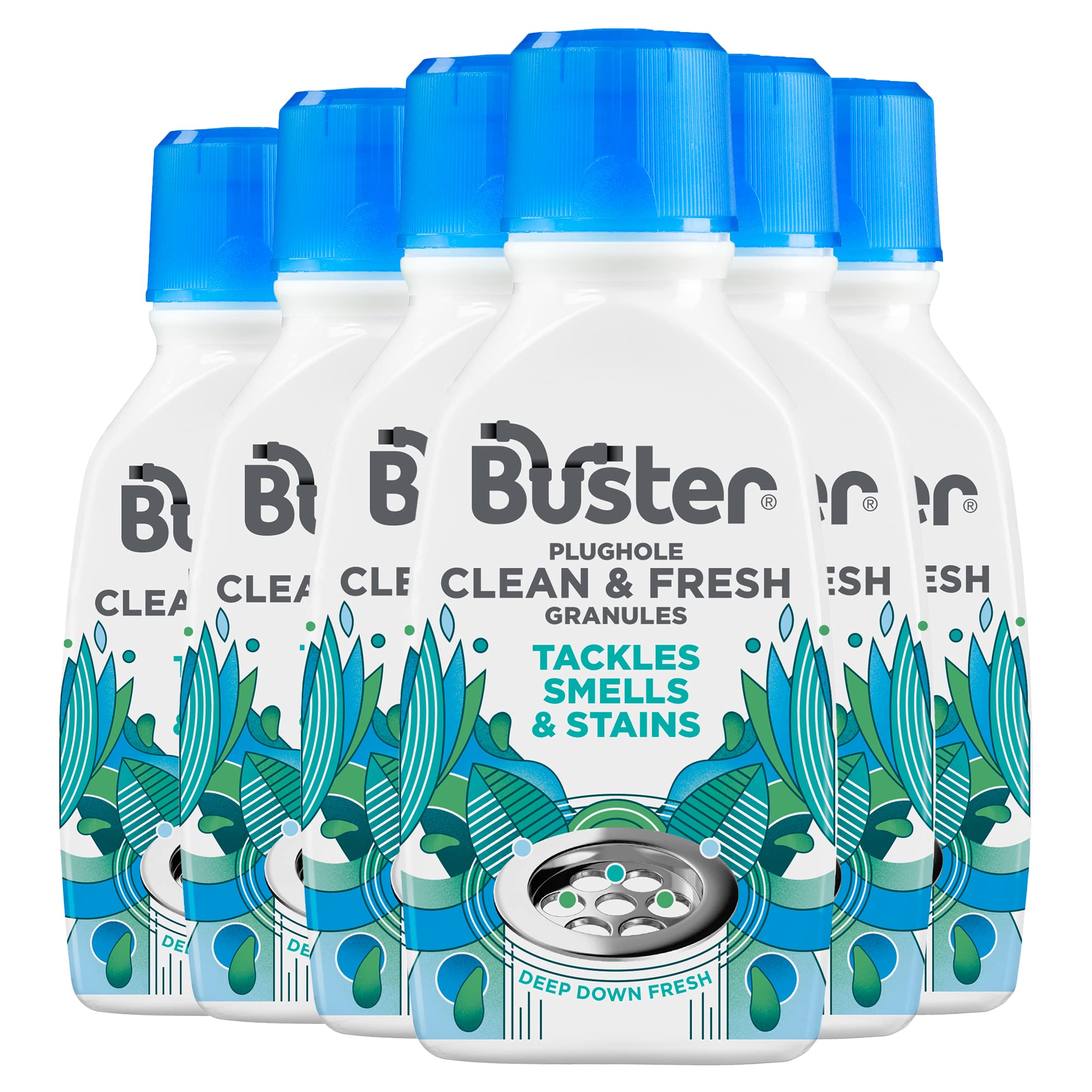 BusterClean & Fresh Granules, 300g, 6 Pack, Tackle Smells and Stains for Clean and Fresh Plugholes, Drains, Dishwashers and Washing Machines - Fast Acting and Lasting Results