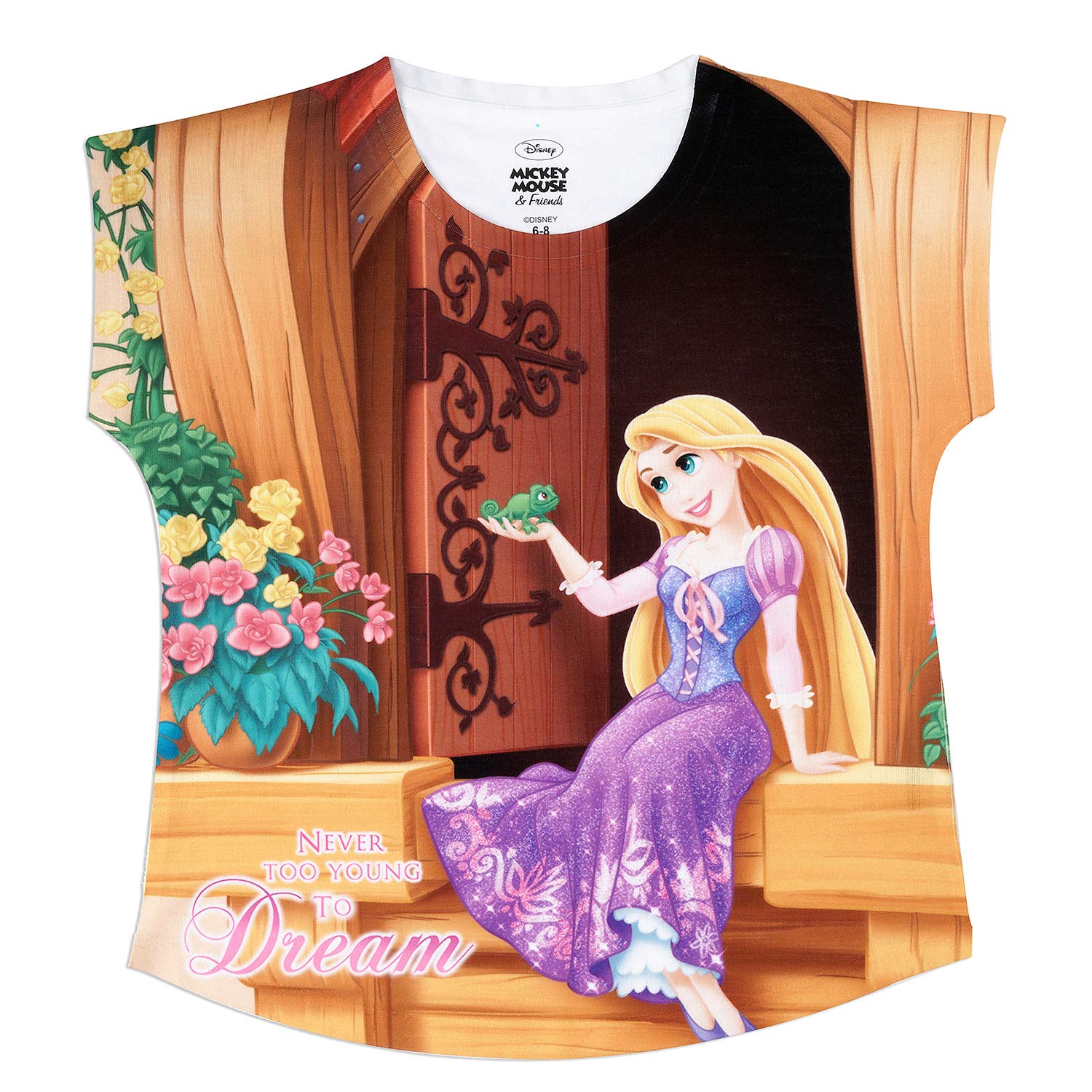 Disney PrincessGirls Polyester Round Neck Cap Sleeves Tops - Multicolour (DPS0013)