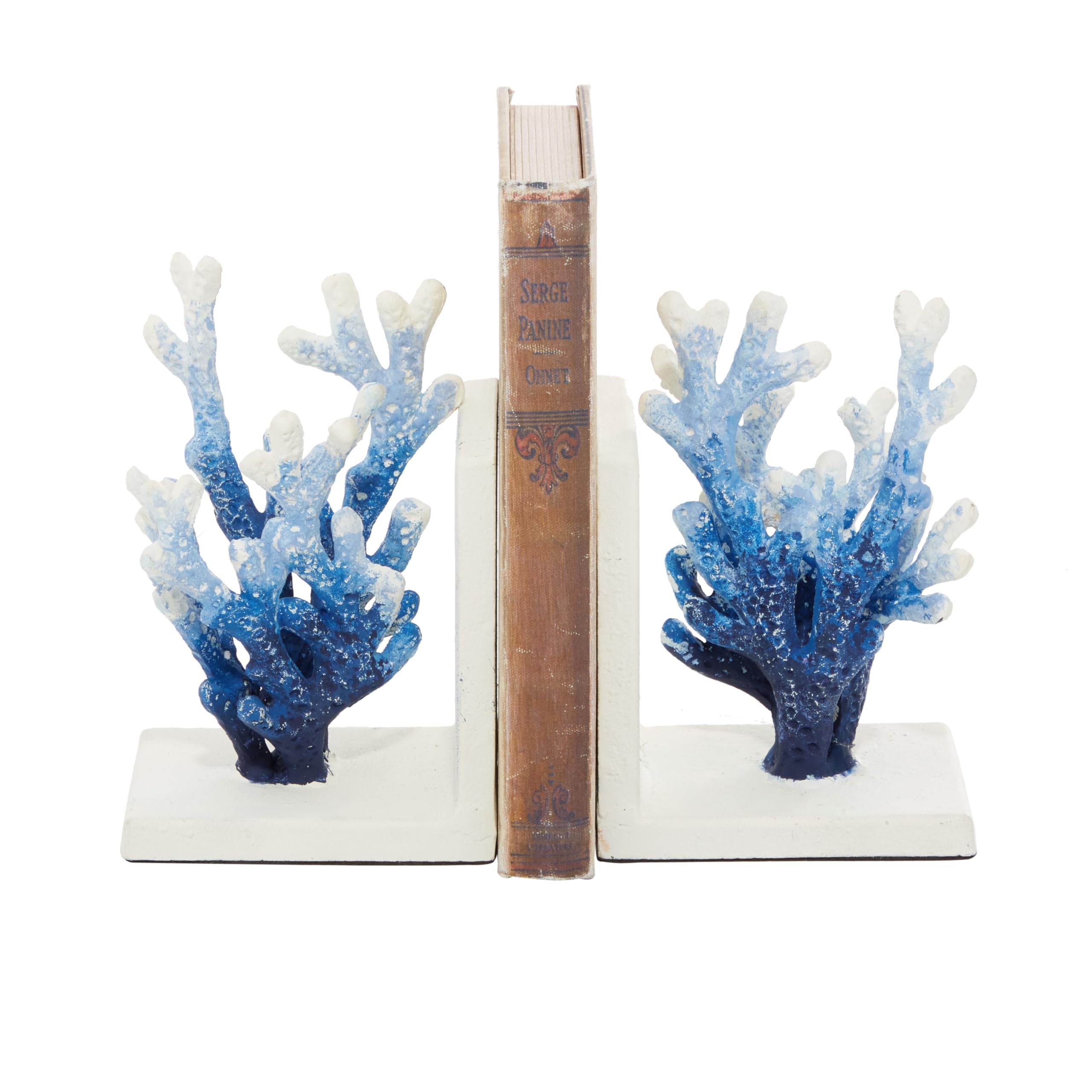 Deco 79 Metal Coral Decorative Bookends Ombre Non Skid Bookends, Set of 2 Office Bookends4"W, 7"H, Blue