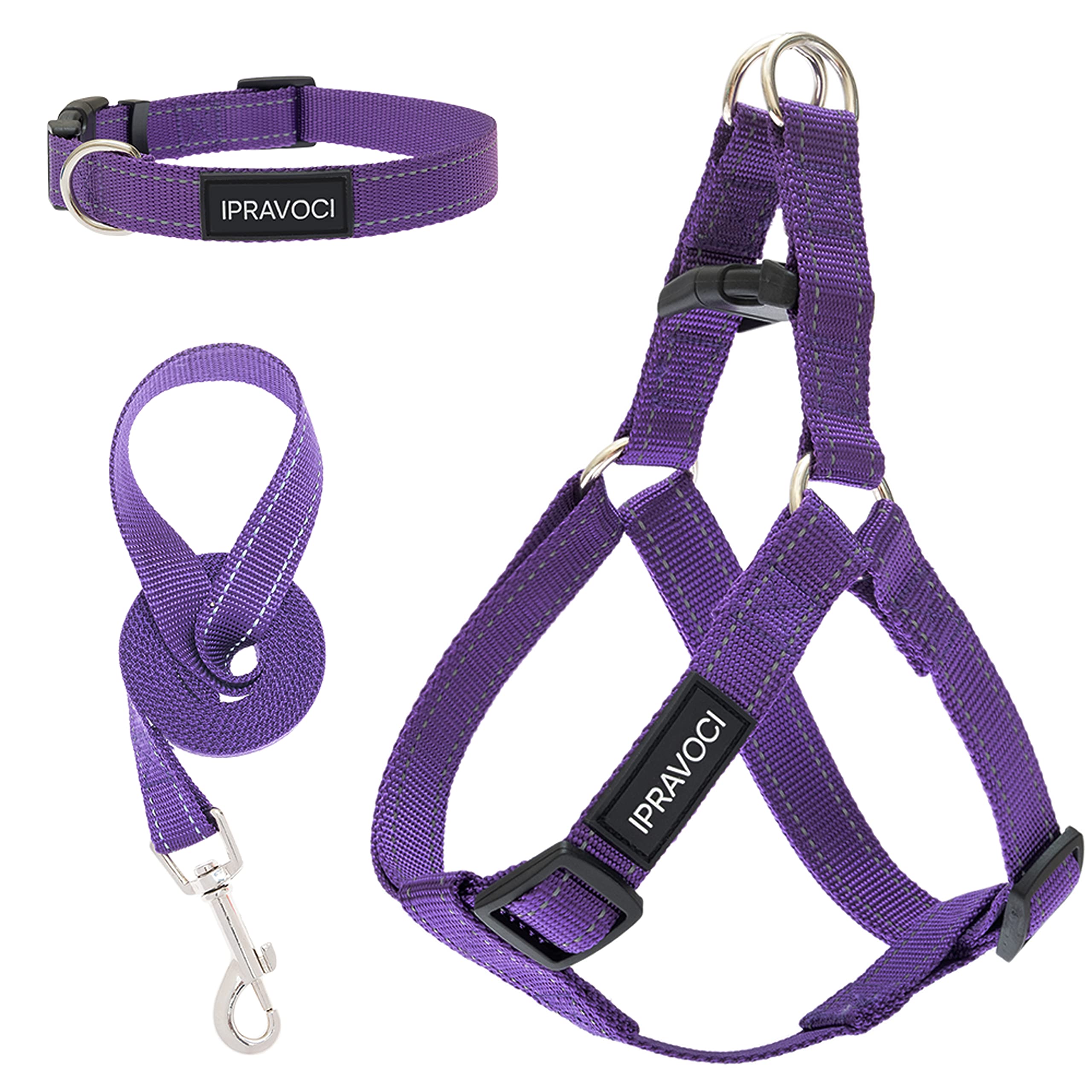 IPRAVOCI No Pull Dog Harness - Step in Dog Harness and Leash for Small Medium Large Dogs - Easy Walk Reflective Adjustable Nylon Running Training Outdoor Halter Dog Harness Leash Collar Set