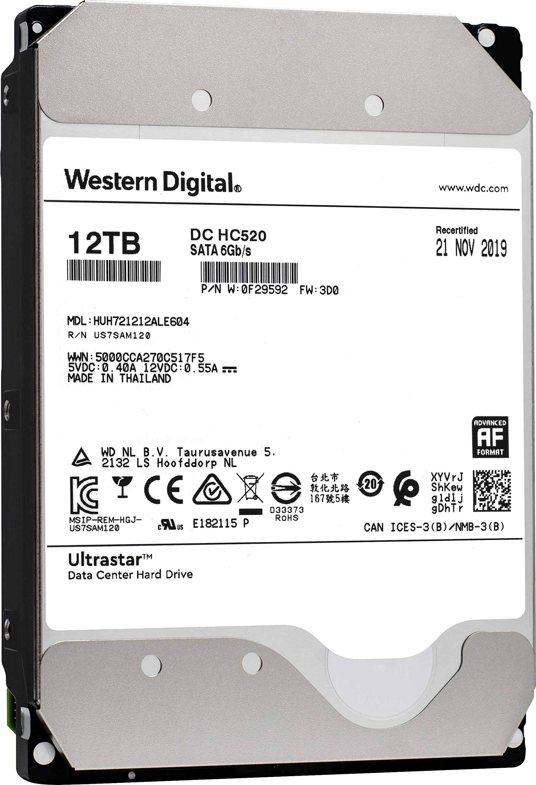 WD HGST 12TB Ultrastar DC HC520 SATA 6Gb/s 7200RPM 3.5" 256MB Cache HUH721212ALE604 0F29592, with Power Disable Feature (Renewed)