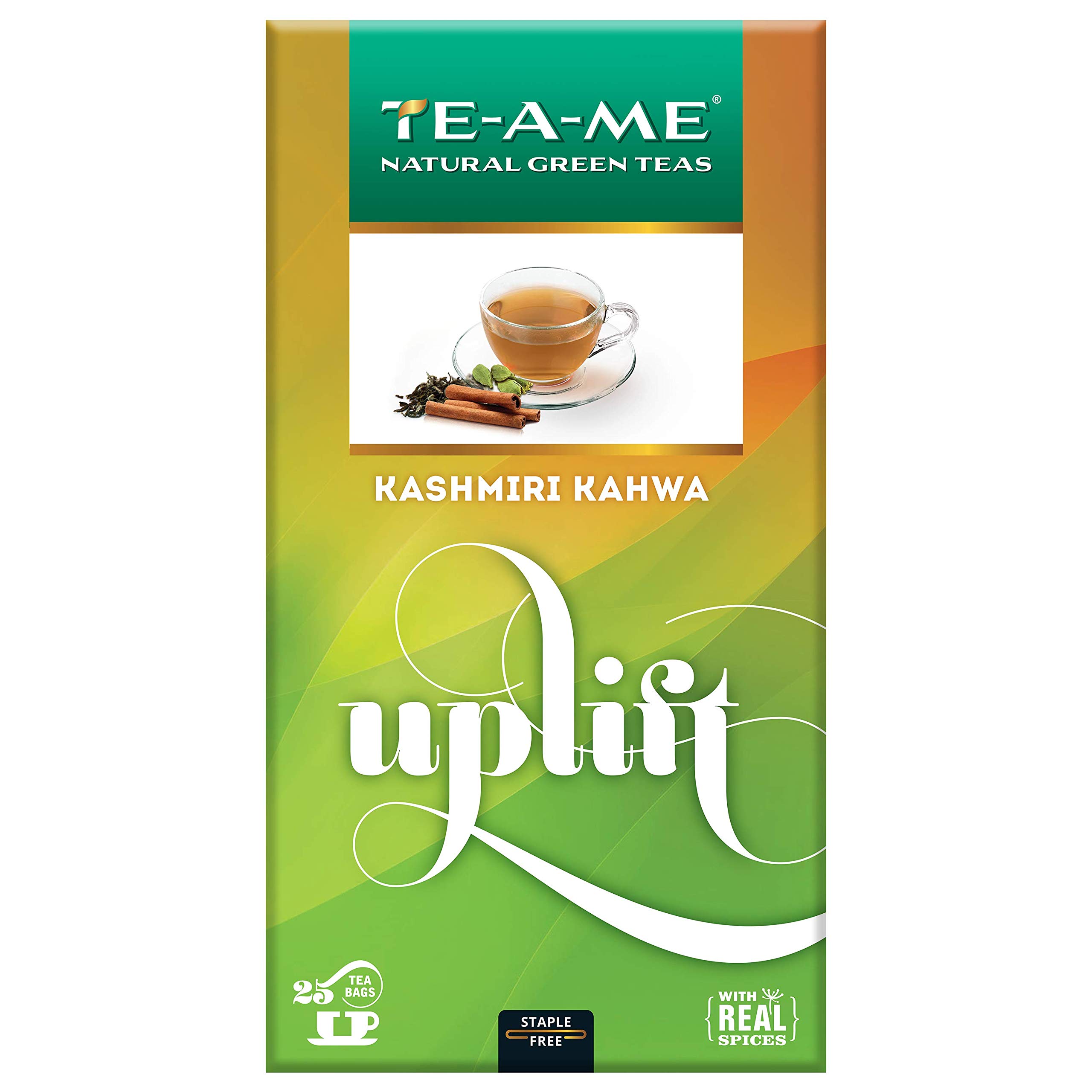 TE-A-ME Green Tea Bags - Kashmiri Kahwa - 25 pcs | Green Tea Bags - Kashmiri Kahwa | Green Tea - Kashmiri Kahwa | Green Tea Bags 25 pcs