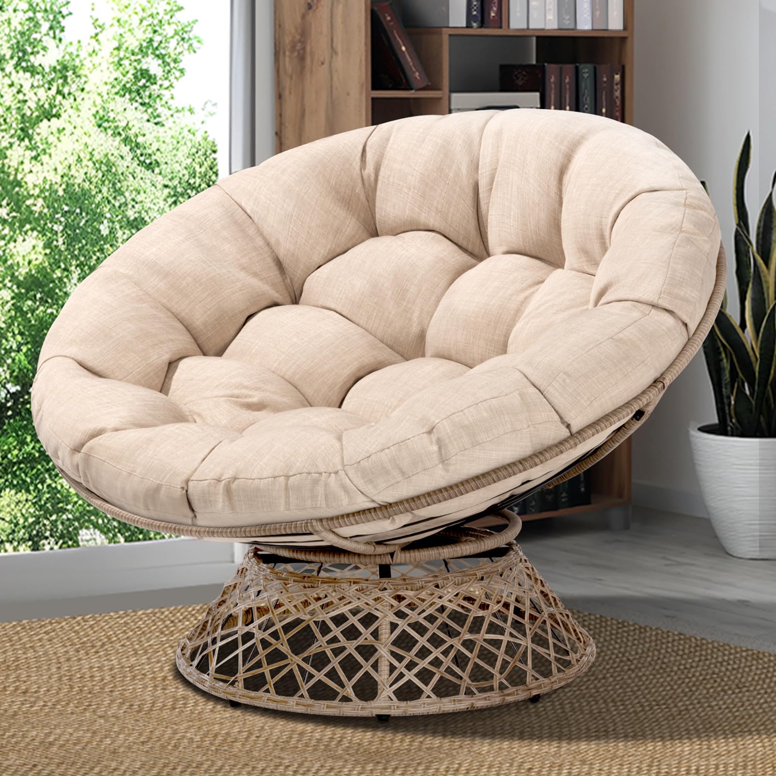 Bme 46" Wicker Oversized Papasan Chair, Sepia Sand