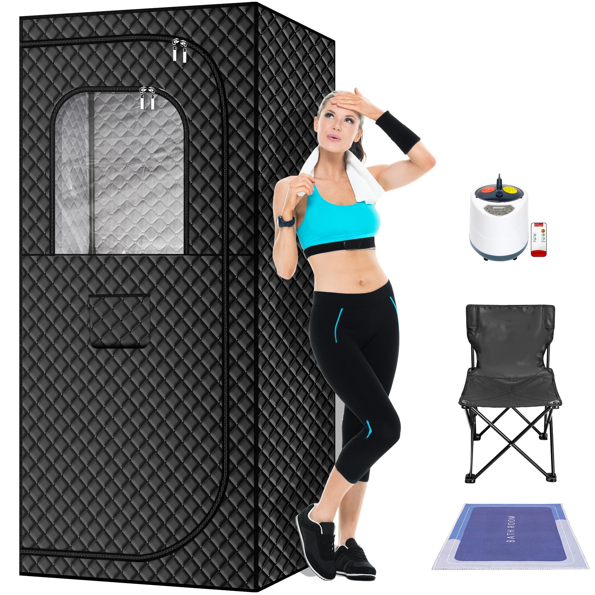 MIXC Portable Steam Sauna Box, Portable Sauna for Home, Person Sauna Tent Sauna Box at Home Spa with 3L & 1500W, Remote Control, Folding Chair, Home Sauna for Gym,Pilates,Garage,Hot Tub