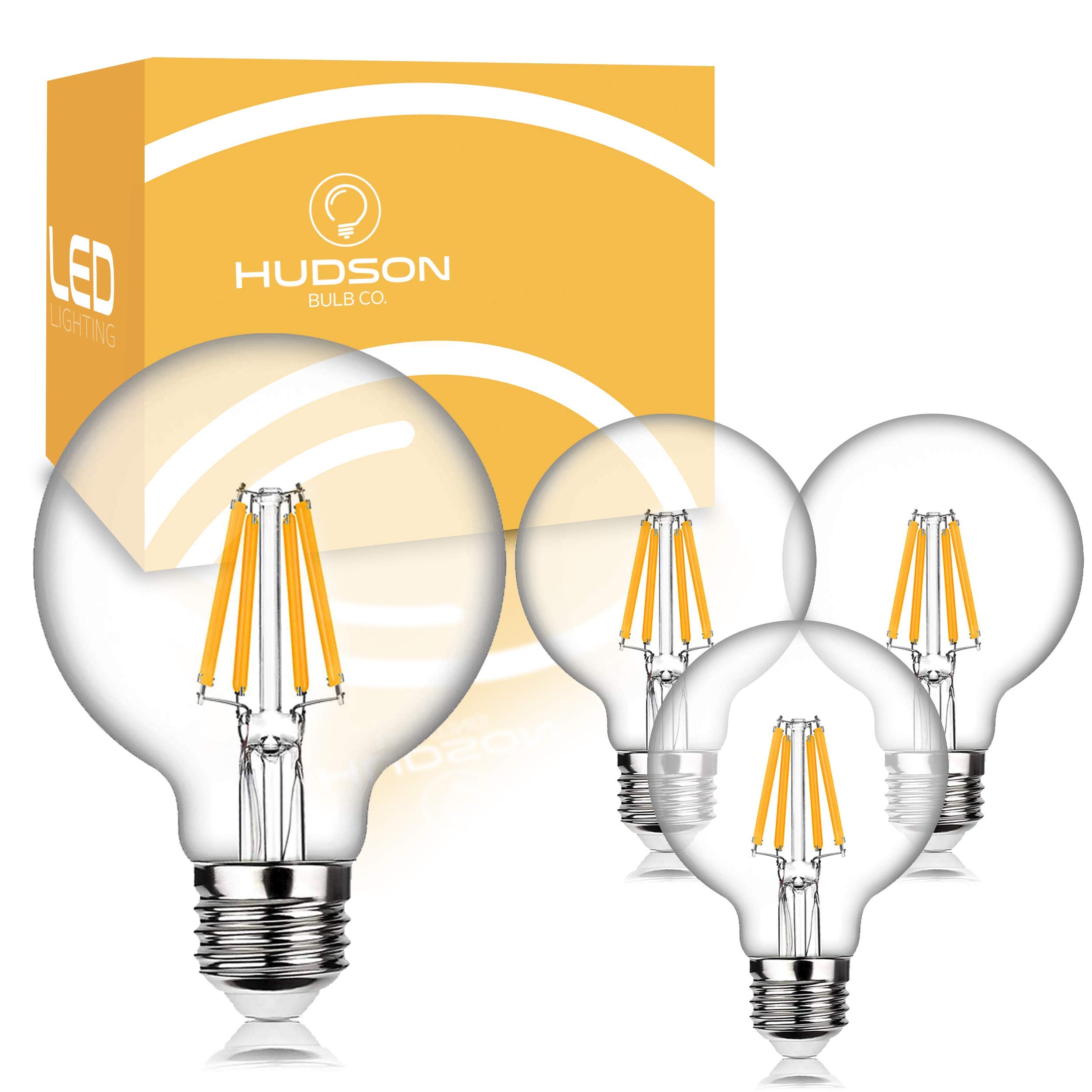 Hudson 6W Edison LED Light Bulbs G25 Globe Shape (4 Pack) - 3000K Warm Light Dimmable Room décor Soft White Light Bulbs (60W Equivalent) - E26/E27 Standard Base Vanity Mirror Light Bulb