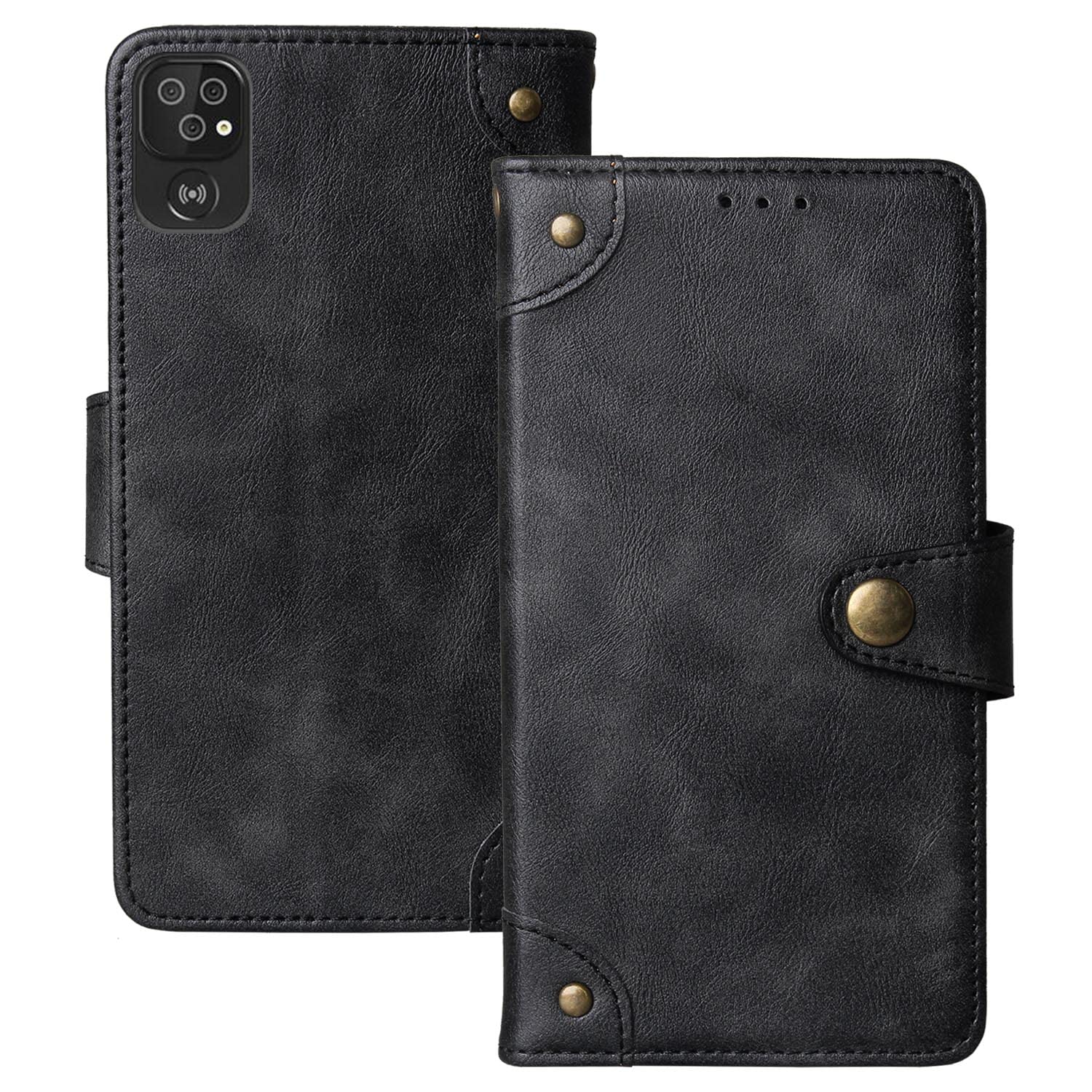 Dingshengk Black Premium Retro Flip Genuine Real Leather Protector Case TPU Silicone For Doro 8100/8110 / 8100 Plus 6.1" Magnetic Card Slot Wallet Protective Bumper