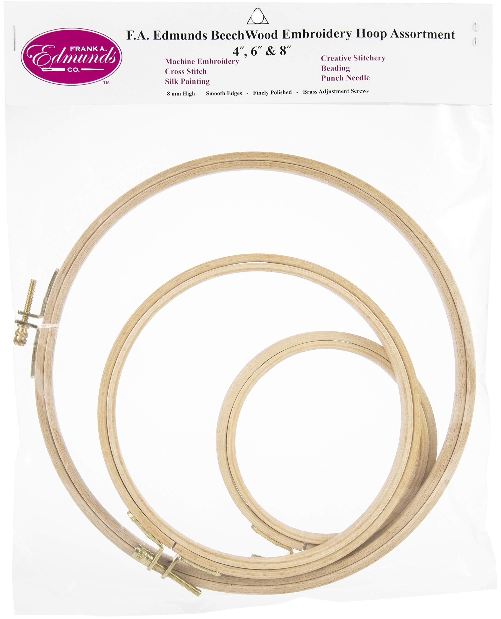 FRANK A EDMUNDS 4", 6" & 8" Beechwood Embroidery Hoop Set 3/Pkg