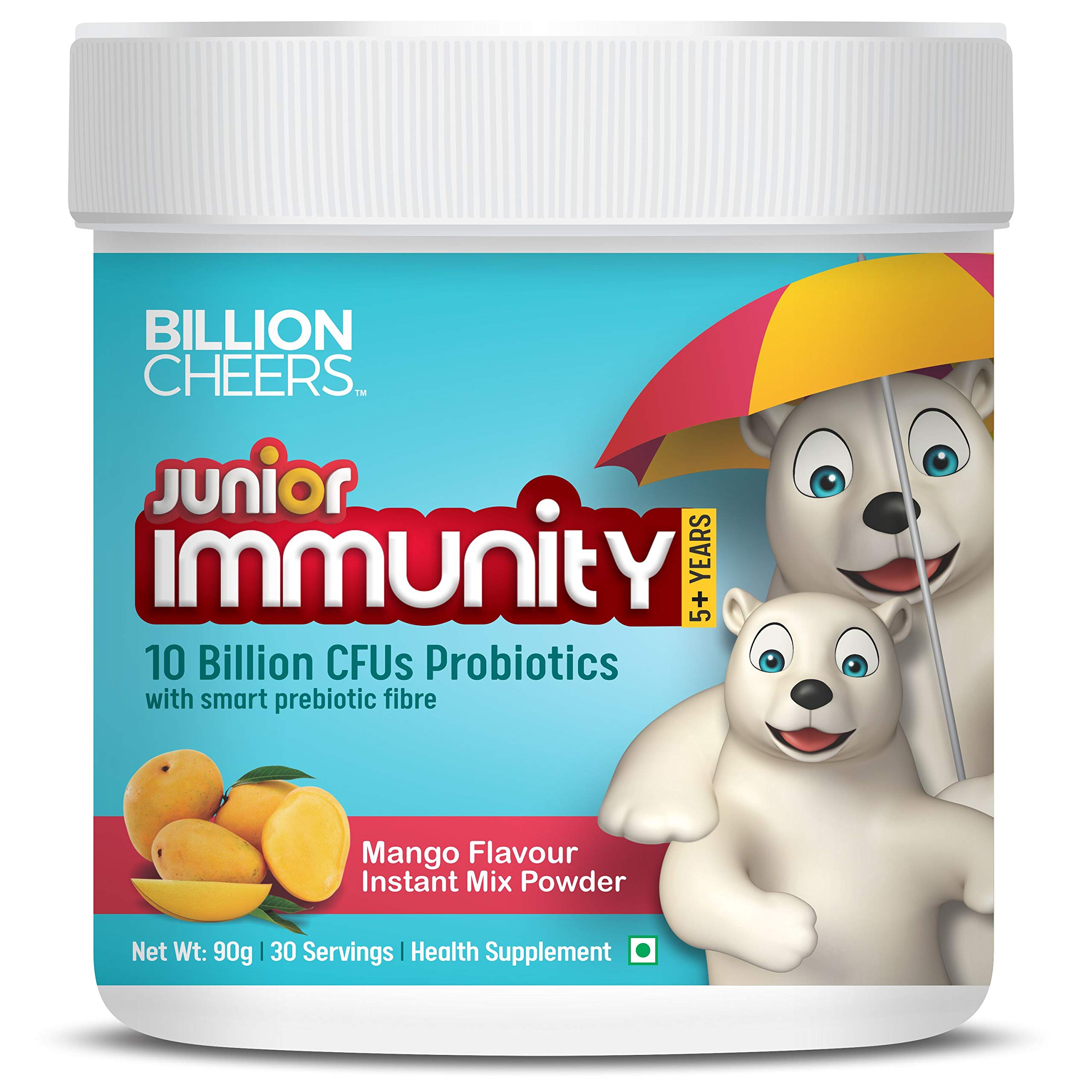 BillionCheers Probiotic Drink for Kids | Build Immunity Naturally Booster, Better Digestion for Growing Children | Sugar Free 30 Servings | Mango Flavour, 5 Years and Above