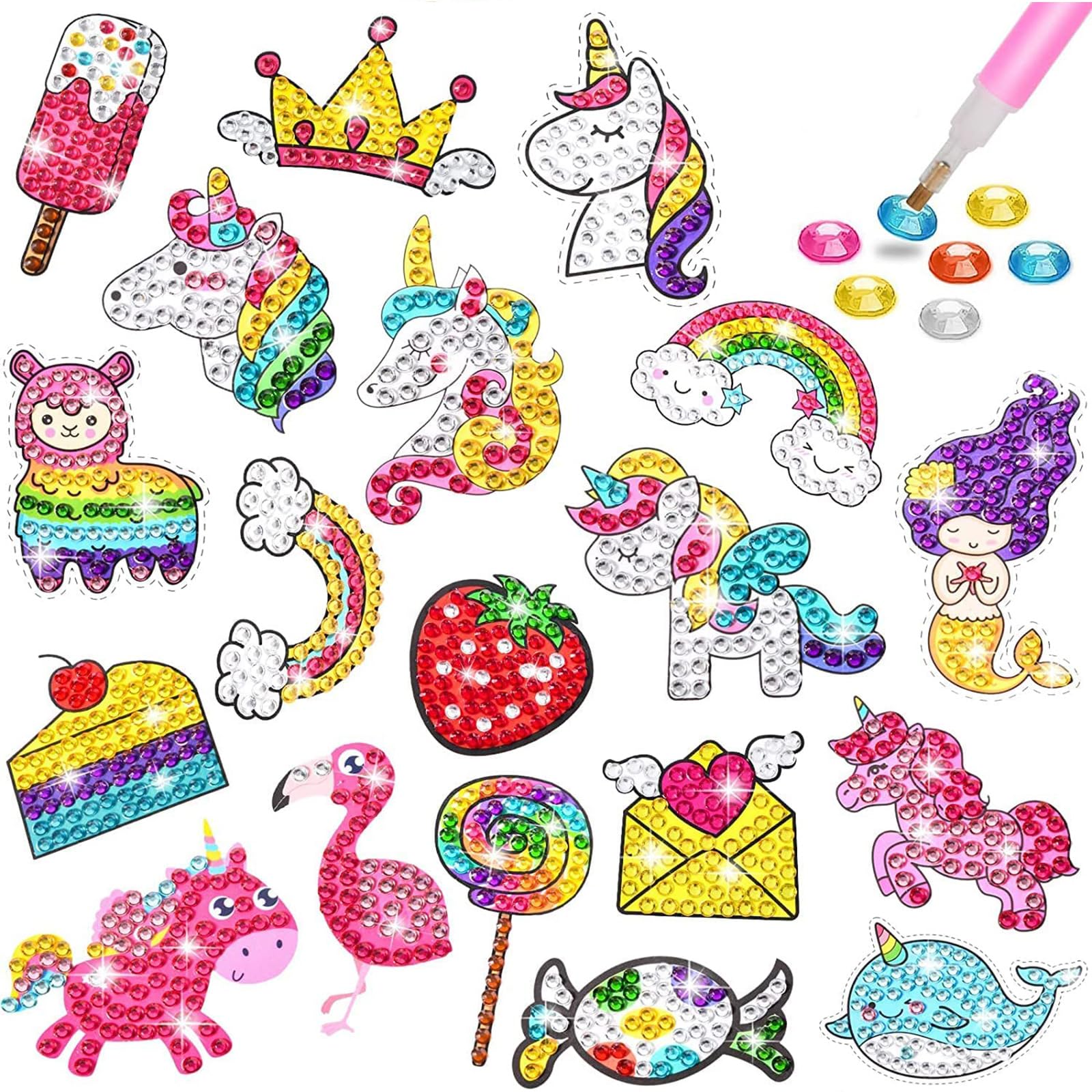 DIY Diamond Painting Craft for Kids 19pcs, Cute Diamond Painting Stickers Kits for Kids, Diamond Craft Arts Set - Best Gifts for Children or Adult Beginners