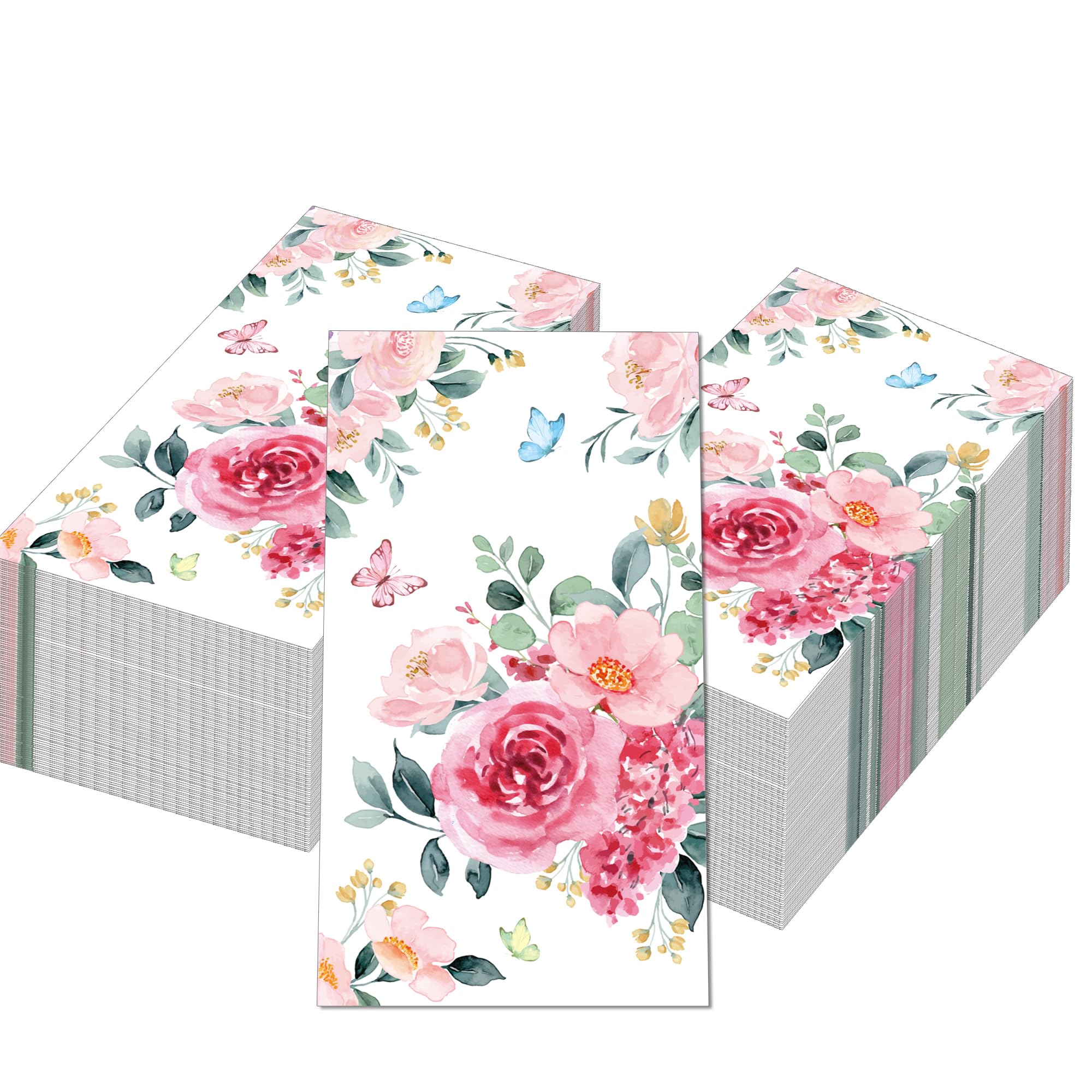 100pcs Floral Paper Napkins Watercolor Floral Guest Napkins Vintage Wild Flower Disposable Hand Towels Flower Decorative Paper for Bathroom Wedding Birthday Party/Rose