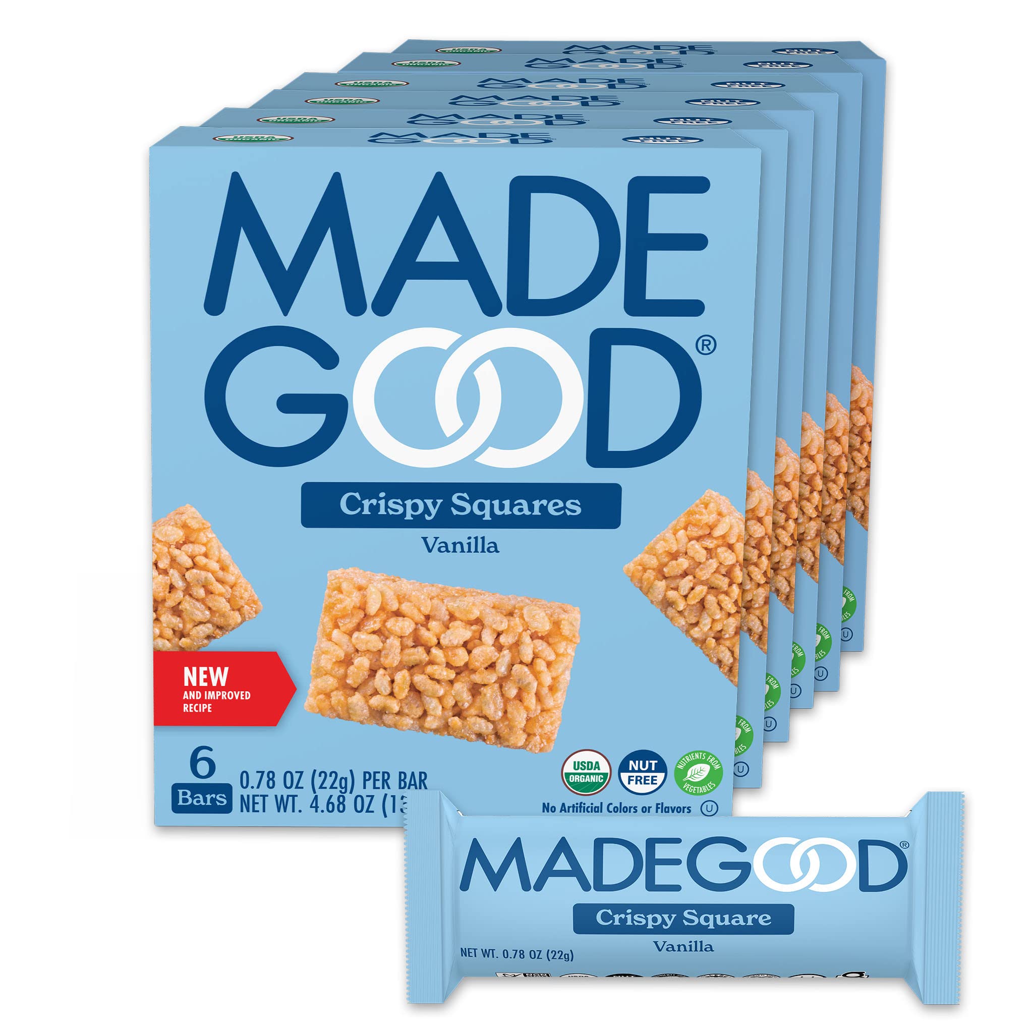 MadeGood Crispy Squares, Vanilla (36 Count) Gluten Free Snacks