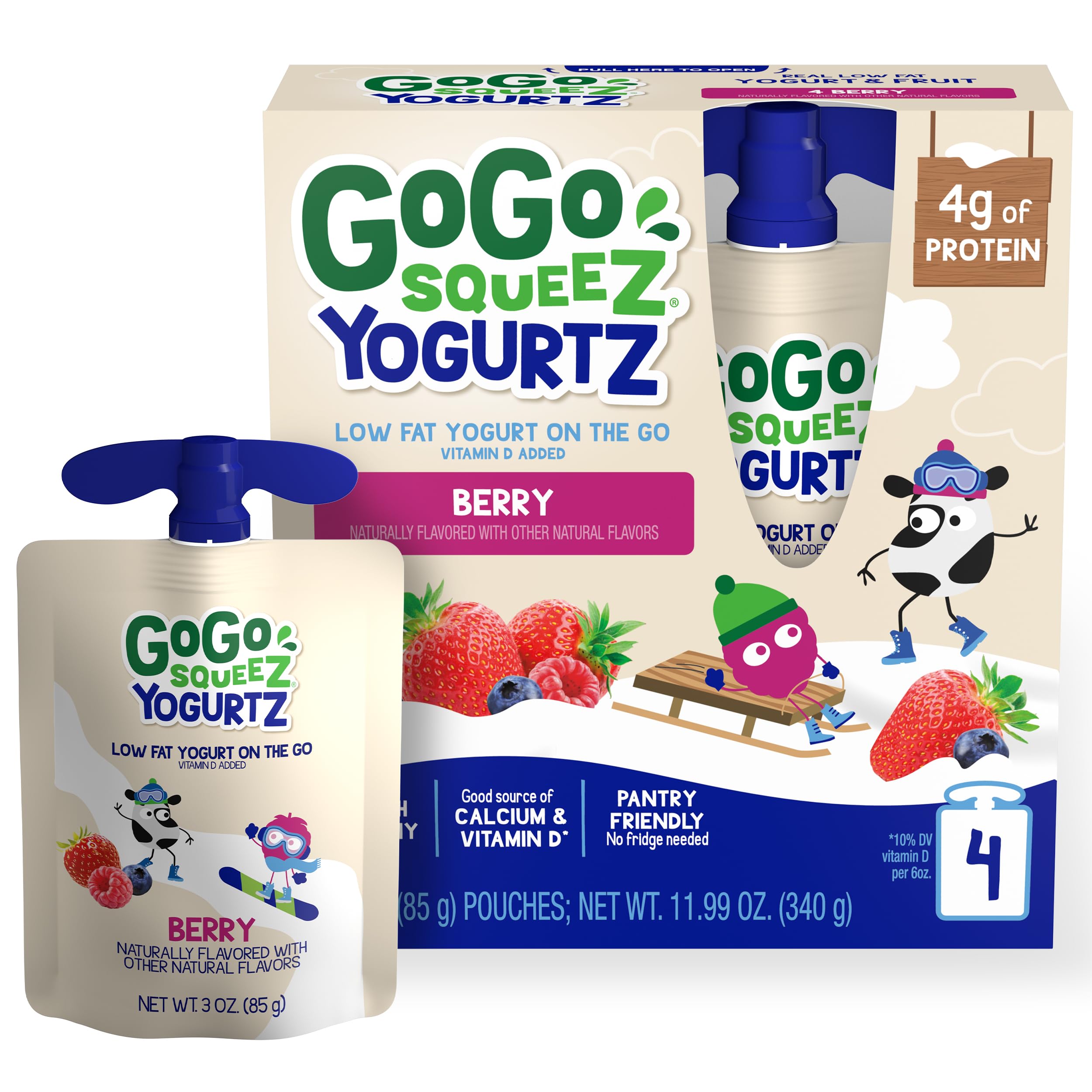 GoGo SqueeZYogurtz (Berry,4 Pouches,3oz,85g Each)