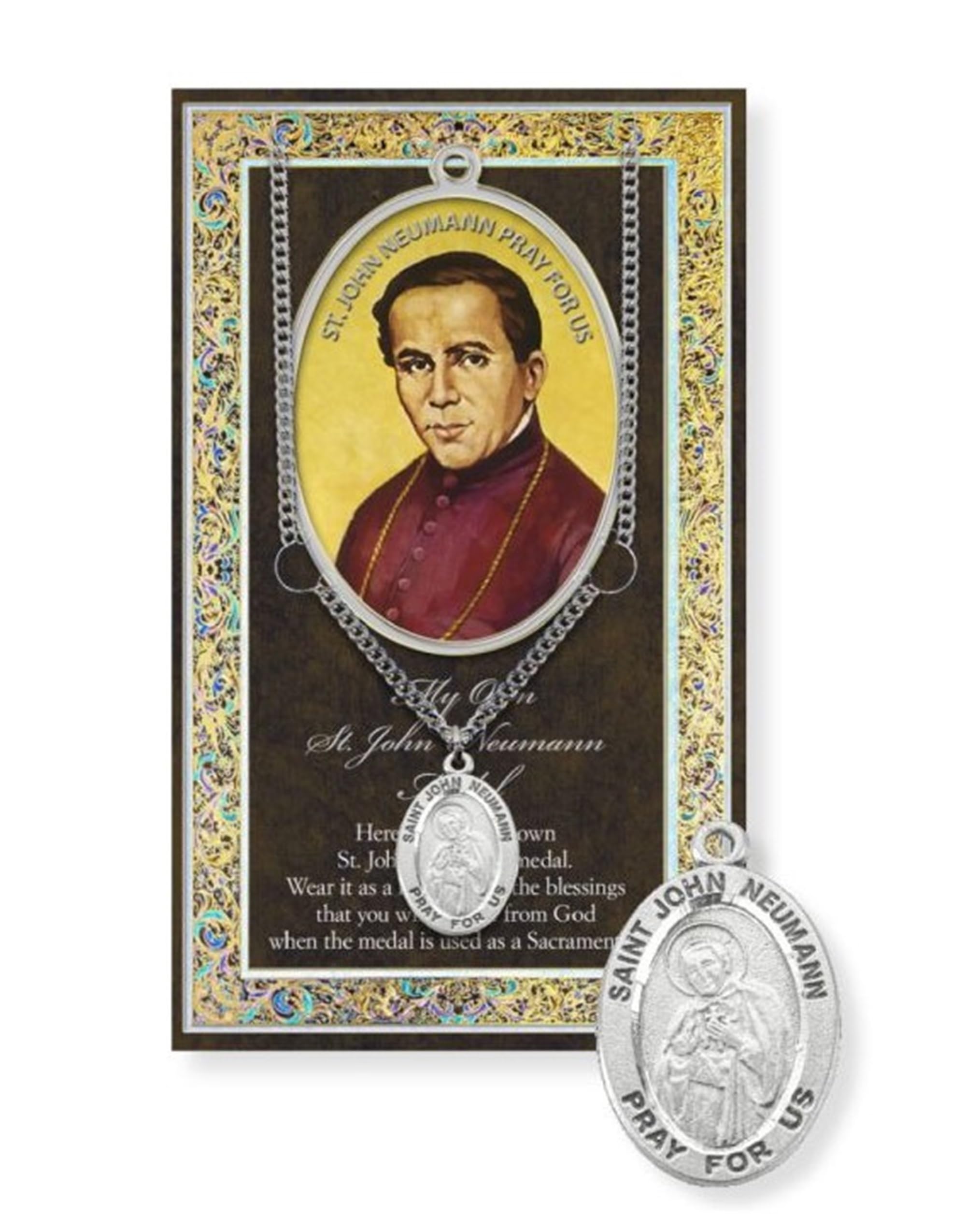 WJHSaint John Neumann Medal with Prayer Pamphlet - Genuine Pewter, Silver