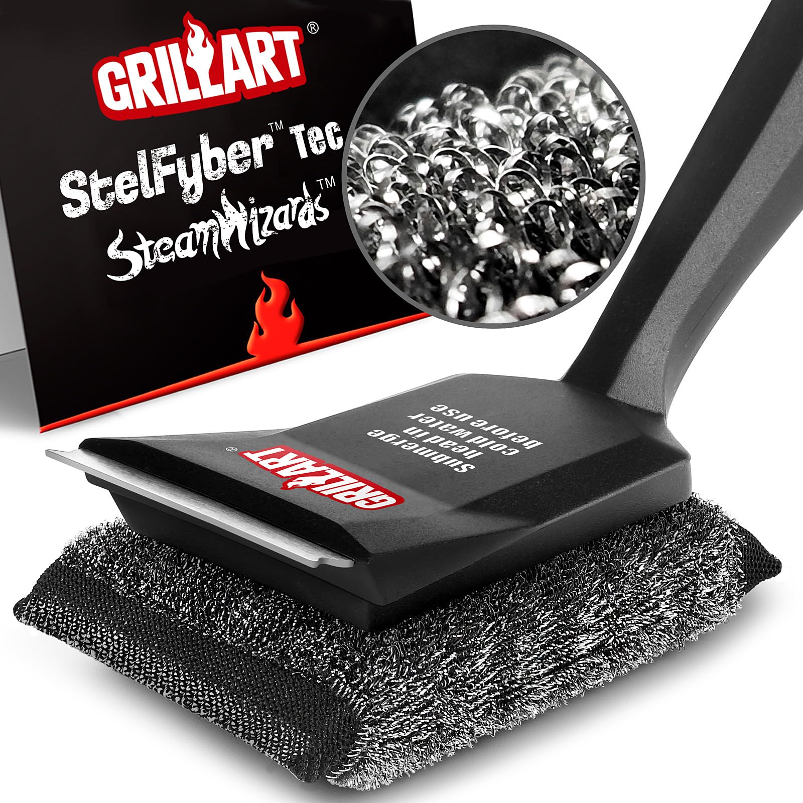 GRILLART Grill Brush Bristle Free, SteamWizards [Ultra Safe & Efficient] Grill Cleaner Brush with 1 Replacement Head, for Cast Iron and Stainless Steel Grates, BBQ Grill Brush for Outdoor Grill