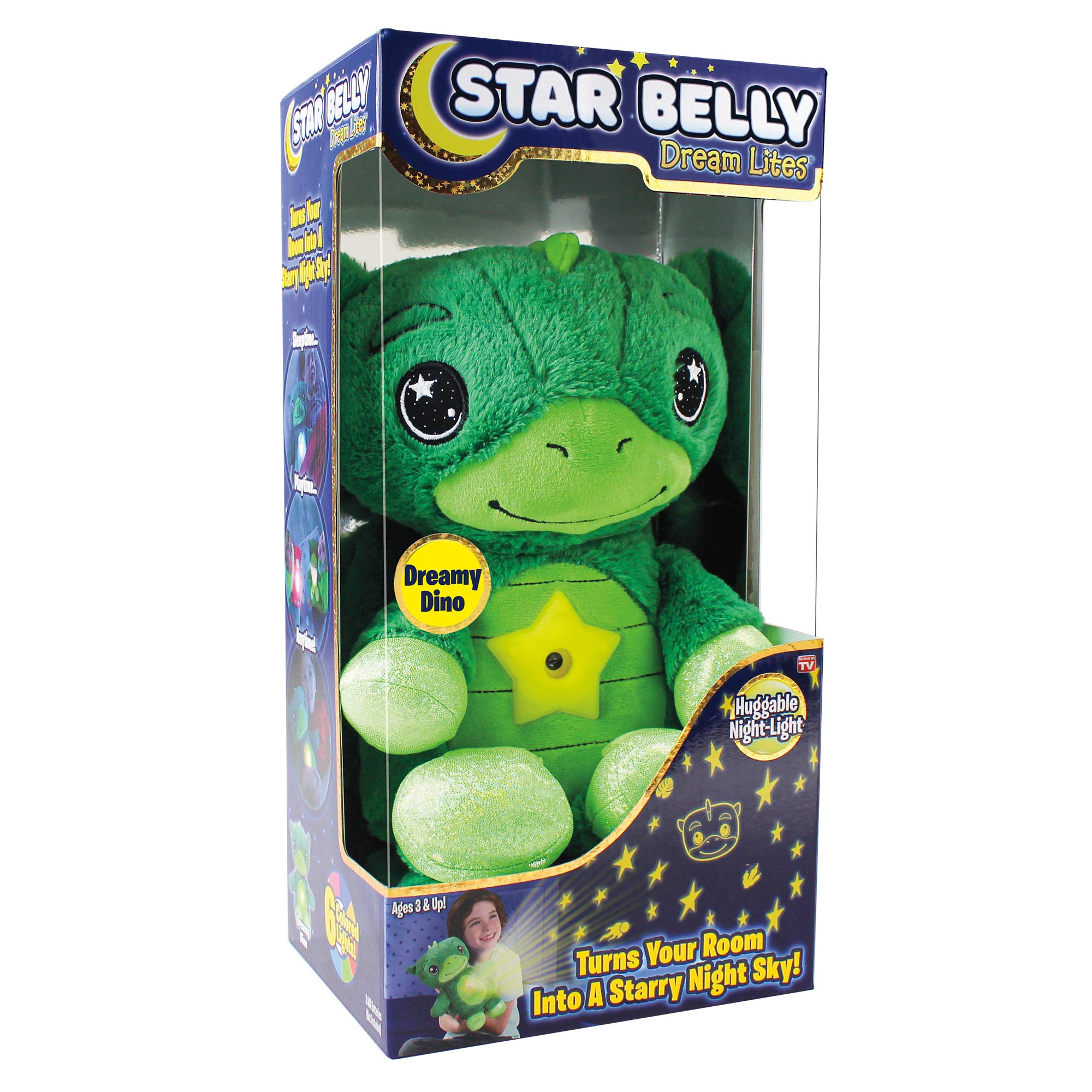 Ontel Star Belly Dream Lites, Stuffed Animal Night Light, Dreamy Green Dino - Projects Glowing Stars & Shapes in 6 Gentle Colors, As Seen on TV