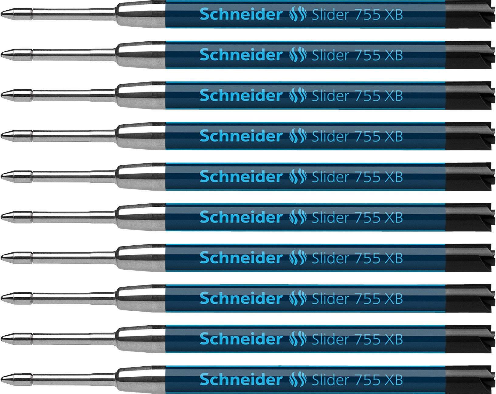 SchneiderSlider 755 XB (Extra Broad) Ballpoint Pen Refill, 1.4 mm, ISO Format G2, Black Ink, Box of 10 Refills (175501)