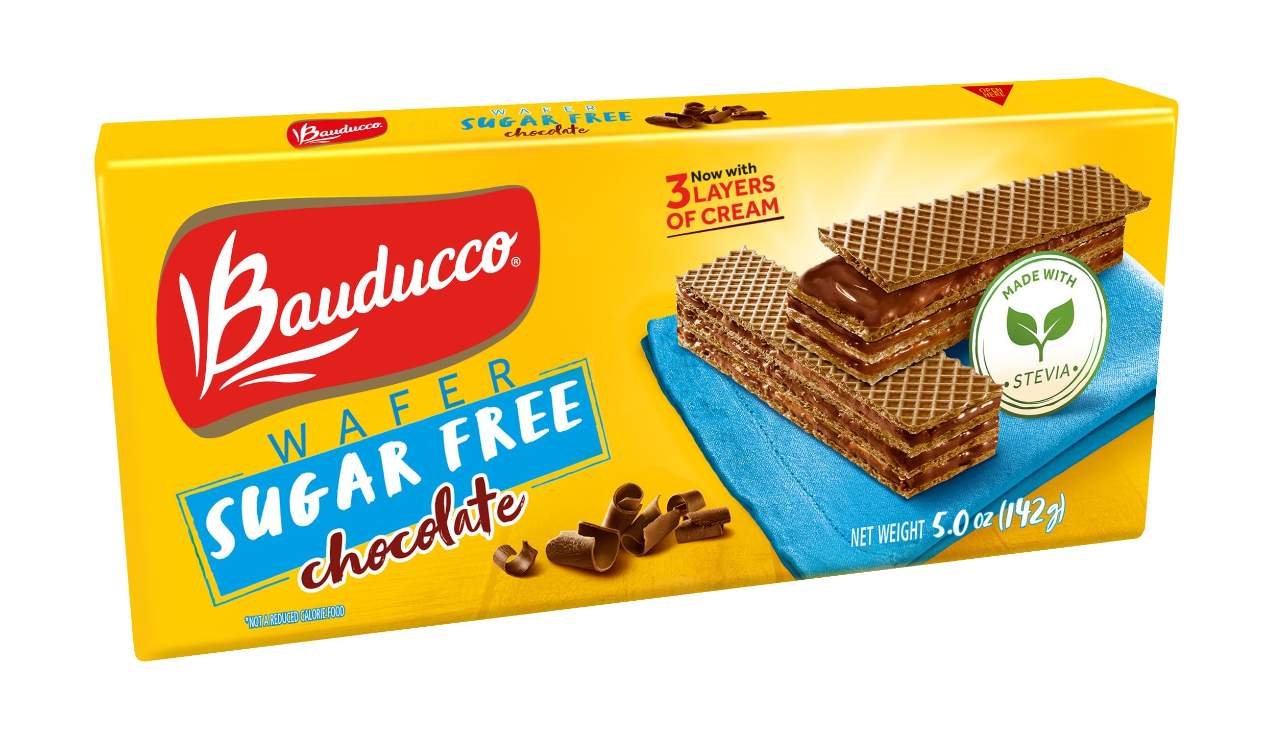 Bauducco Chocolate Wafer Cookies - Sugar Free Delicious & Crispy Wafers with 3 Delicious, Indulgent Decadent Layers of Chocolate Flavored Cream - 0g of added sugar - Great for Snacks & Dessert - No Artificial Colors or Flavors, 5oz (Pack of 1)