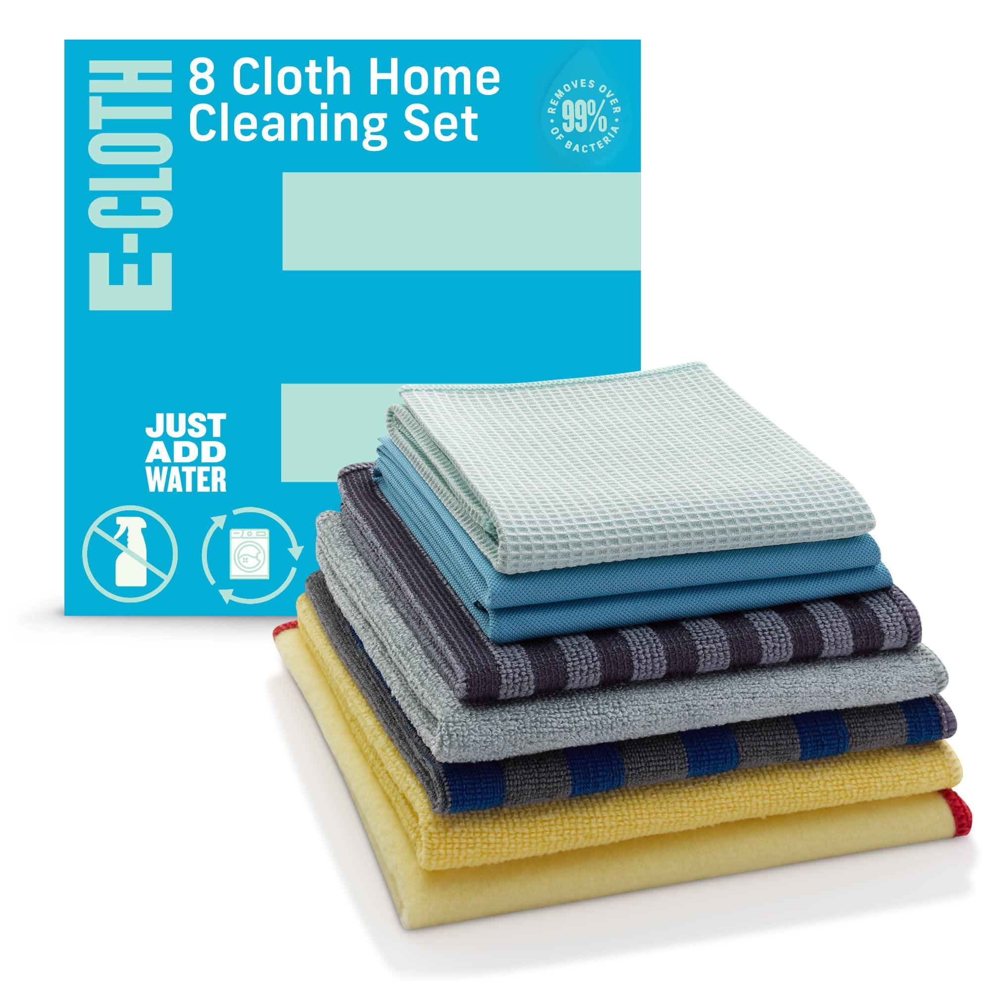 E-ClothHome Cleaning Set with Microfiber Cleaning Cloths for Cars, Bathroom, Kitchen, & More - Microfiber Towels That Clean with No Added Chemicals - 8 Specialized Cloths in Assorted Colors