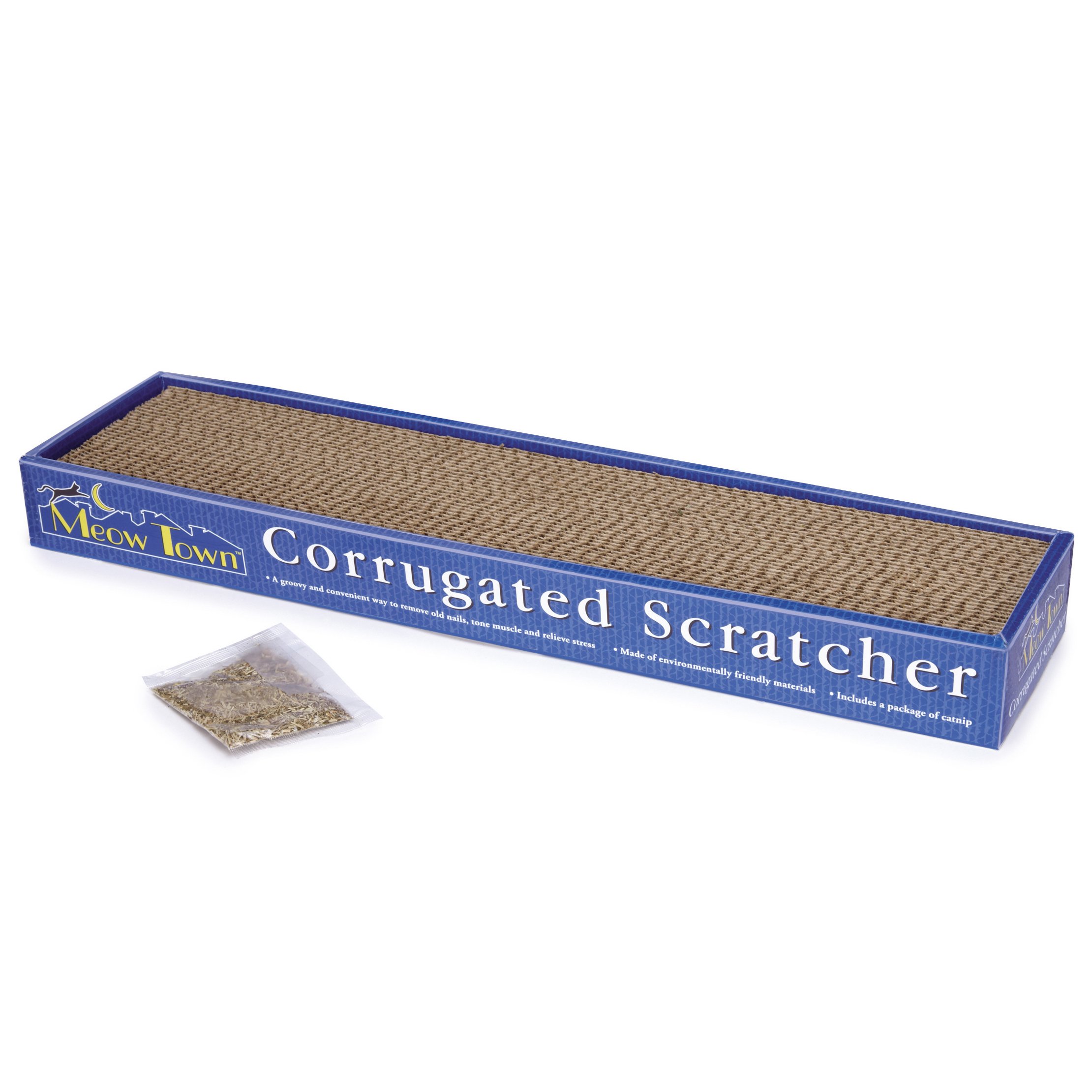 Meow Town Corrugated Eco-Friendly Cat Scratcher for Cats and Kittens - 19"L x 4¾"W x 2"H