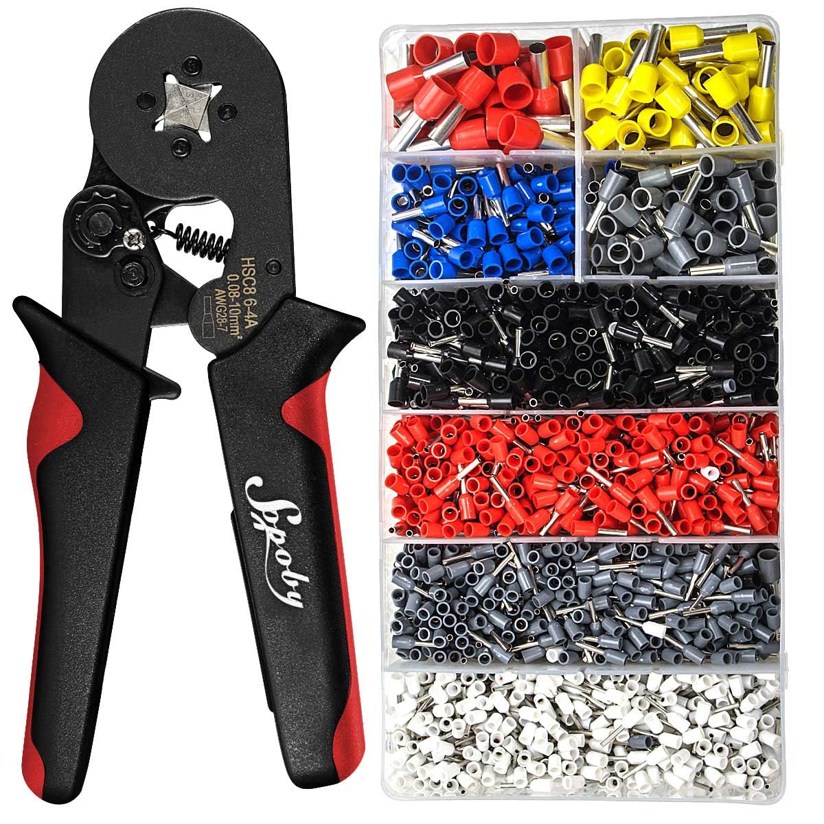 Sopoby Ferrule Crimping Tool Kit - Ferrule Crimper Plier (AWG 28-7) with 1800pcs Wire Ferrules Kit Wire Ends Terminals