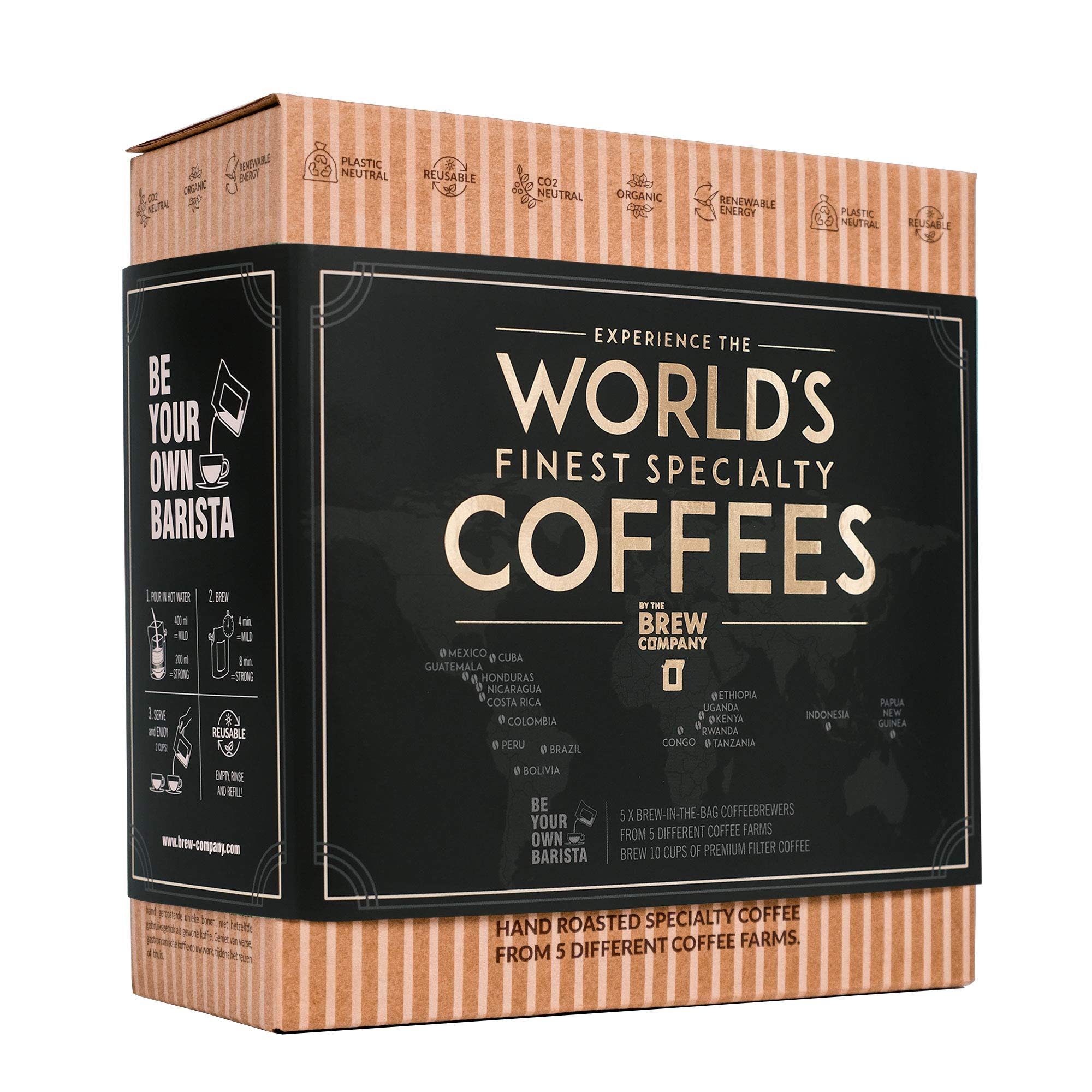 Original Gourmet Coffee Gift Set for Men & Women – 5 of The World’s Finest Single Estate Specialty & Organic Coffees | Brew & Enjoy Anytime, Anywhere | Hamper Style Letterbox Gift Idea for Him & Her