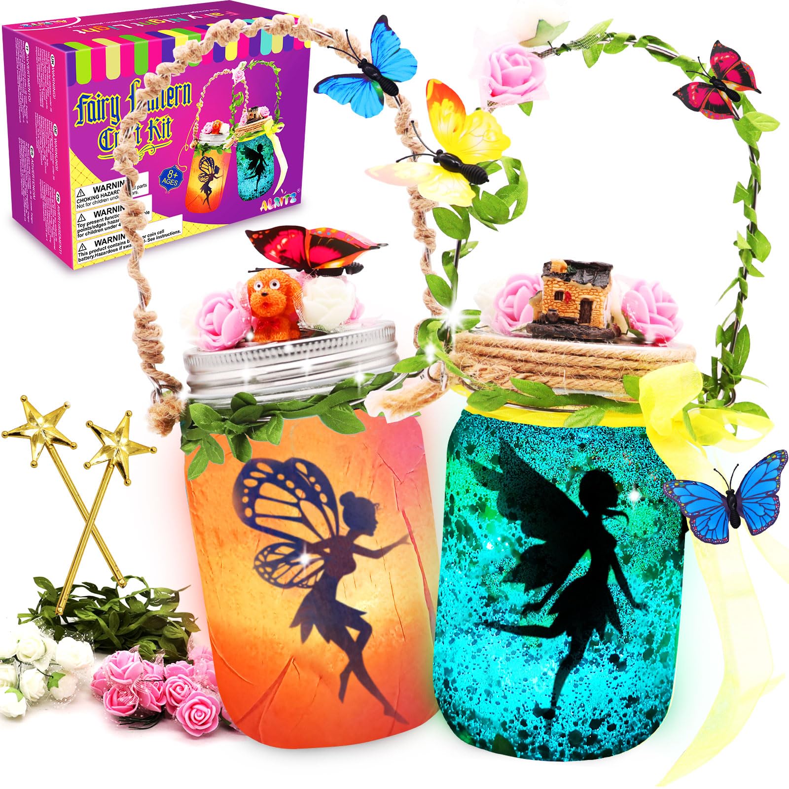 AlritzFairy Lantern Craft Kit - Christmas Gift for Kids Girls - Remote Control Mason Jar Night Light - DIY Garden Decorations Art Project Ornaments, Creative Activities for Birthday,Party School