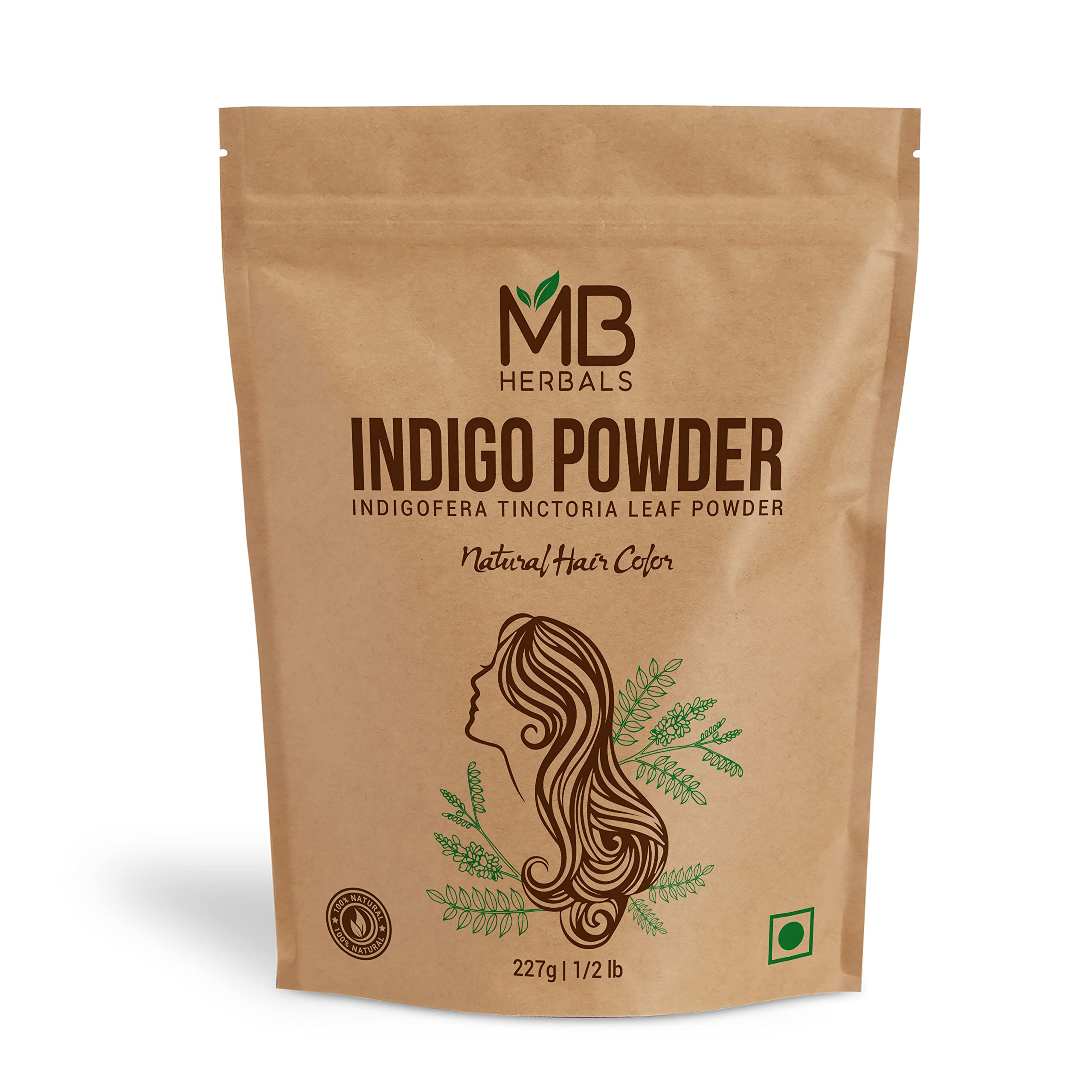 MB Herbals Indigo Powder 8 oz / 227 Gram (0.5 LB) | 100% Pure Organically Grown Indigo from Tamilnadu India | No Preservatives No Coloring Agents NATURAL GREEN POWDER