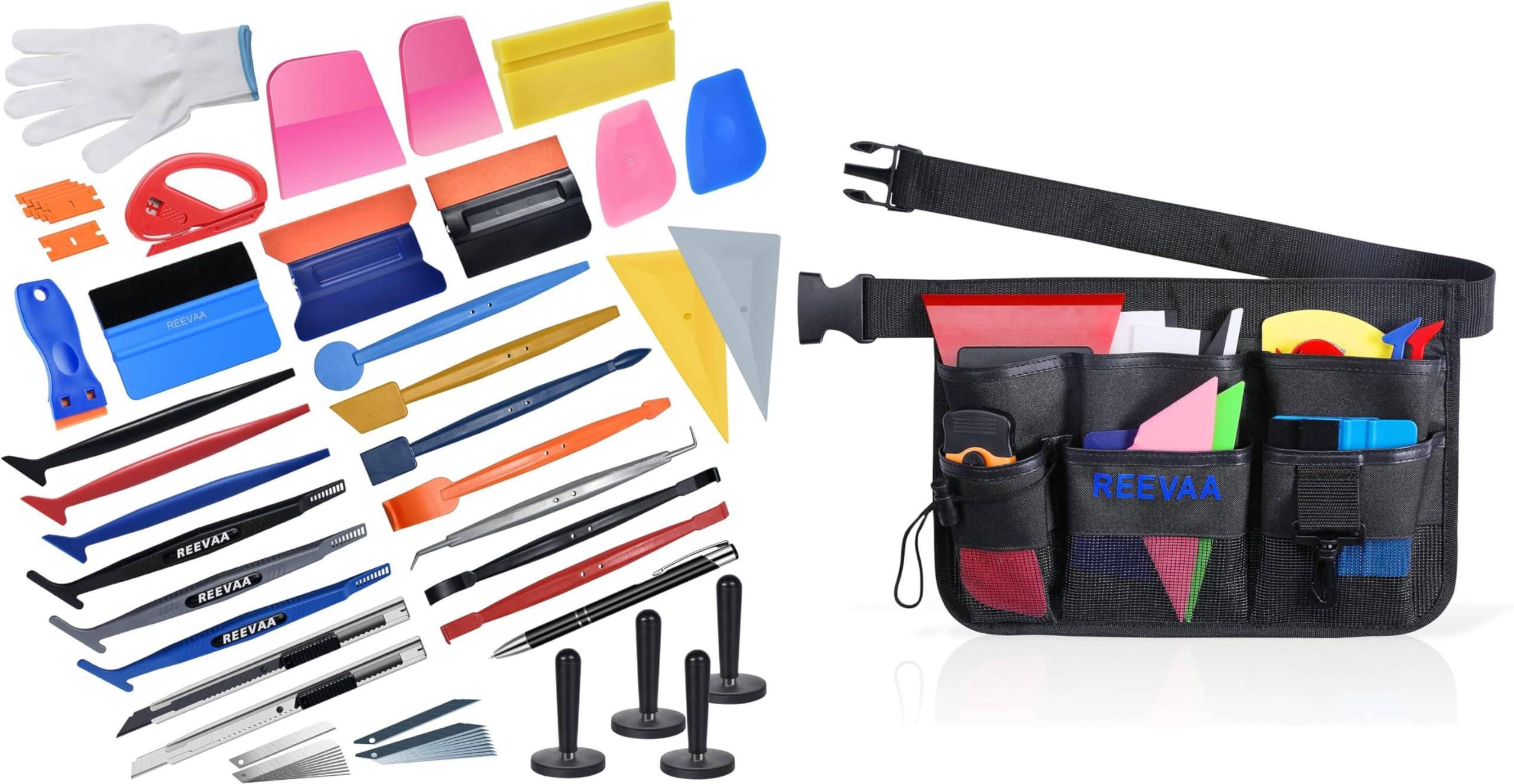 REEVAAVinyl Wrap Tools (Essential kit for Professional Vehicle Film Installing) & REEVAA Window Tint Tools Apron (Heavy Duty Waterproof Oxford Utility Belt for Vinyl Wrap)