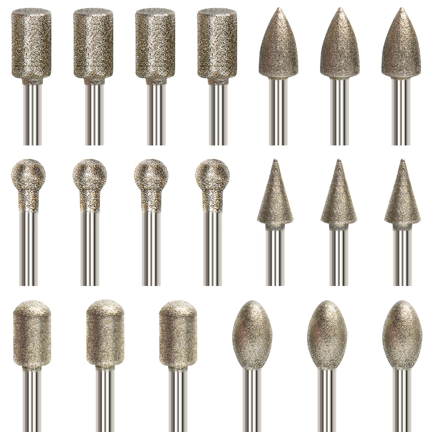 Diamond Drill Grinding Bit Set, Stone Carving Rotary Tools Polishing Kits Diamond-Coated with 1/8-inch Shank Universal Fitment for Stone Glass Ceramics