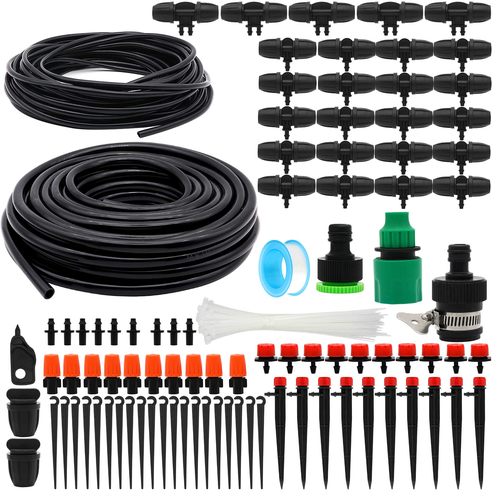 Drip Irrigation Kits, PETUOL 100ft/30M Father Day Garden Plant Watering Sprinkler System with Distribution Tubing Hose Adjustable Nozzles, Automatic Mist Cooling Irrigation Set for Garden Lawn, Patio