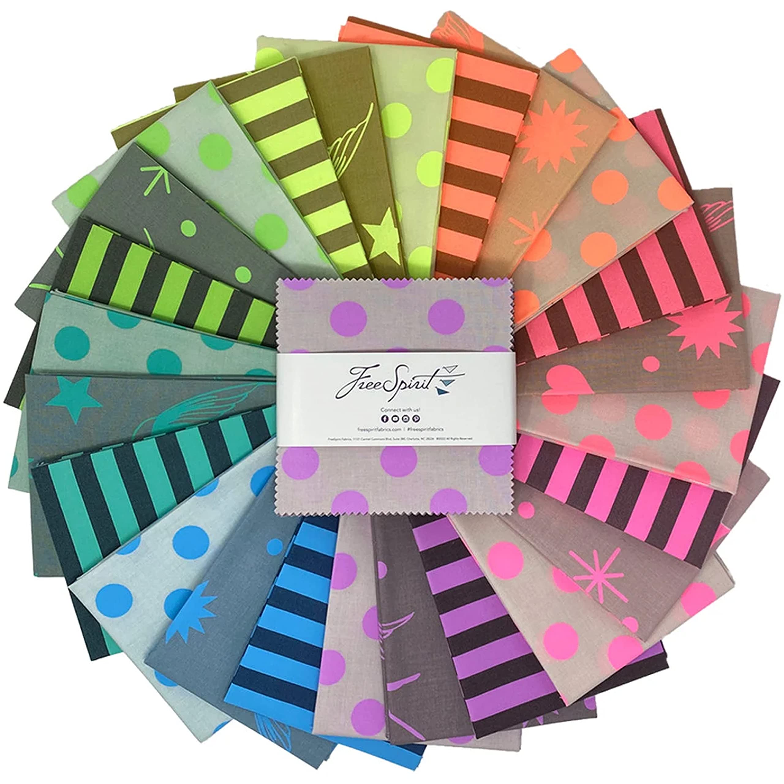 Free Spirit Neon True Colors 5 Charm Pack by Tula Pink for Fabrics 42 5 Fabric Squares