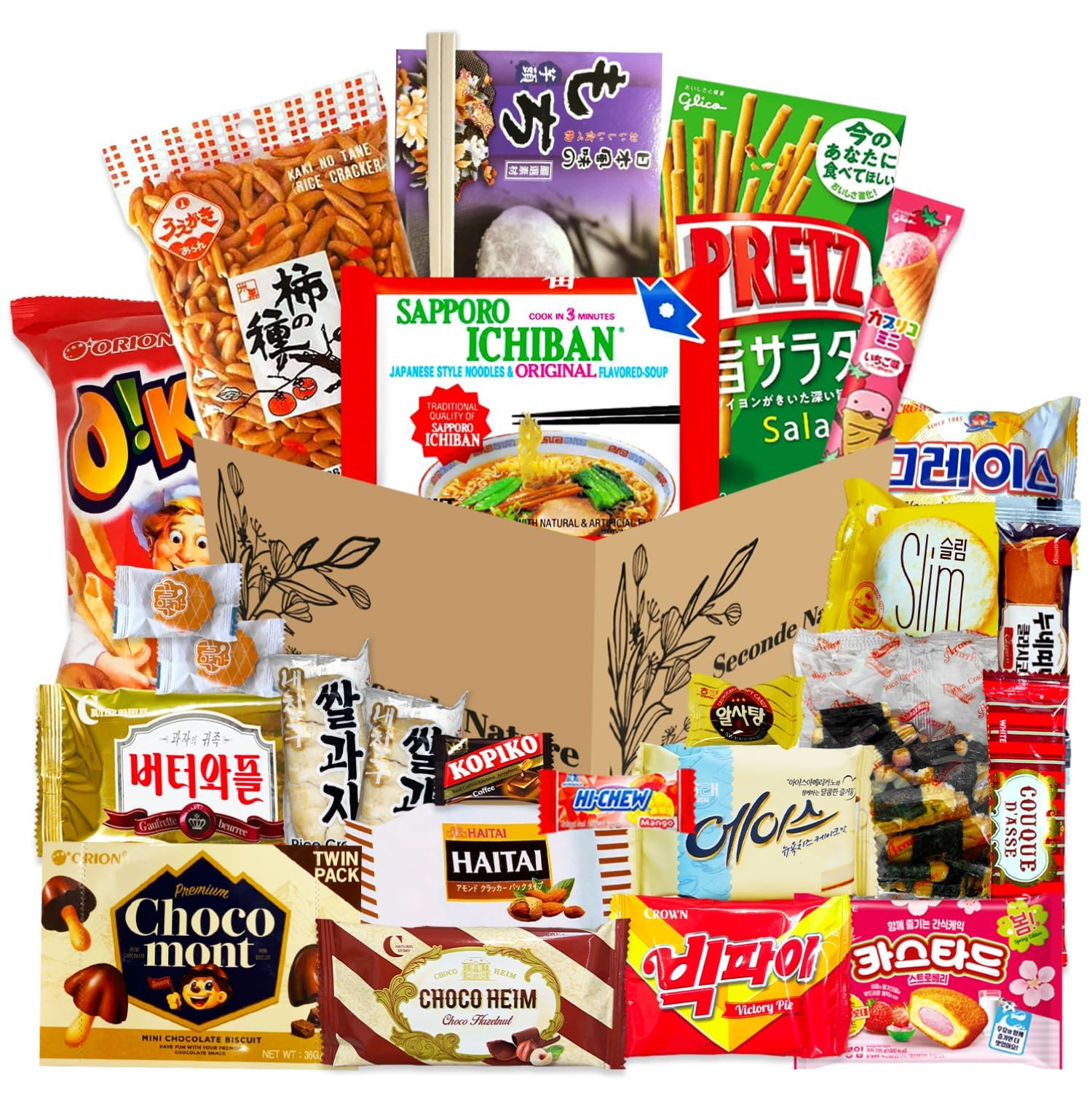 Journey of Asia Korean and Japanese Snack Box 25 Count Care Package Individual Wrapped Packs of Snacks, Chips, Cookies , Cup noodles, Mochi, Treats for Kids, Children, Teens, College Students, Adult, Senior, and Military