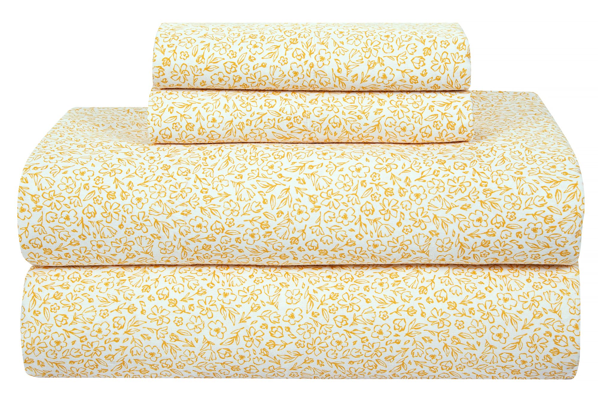 ROYALE LINENS Printed Bed Sheet 100% Cotton 300 Thread Count, Bed Sheet Set - 1 Fitted Sheet, 1 Flat Sheet, 1 Pillow case - Wrinkle & Fade Resistant Luxury Twin Sheet Set (Twin - Floral Yellow)