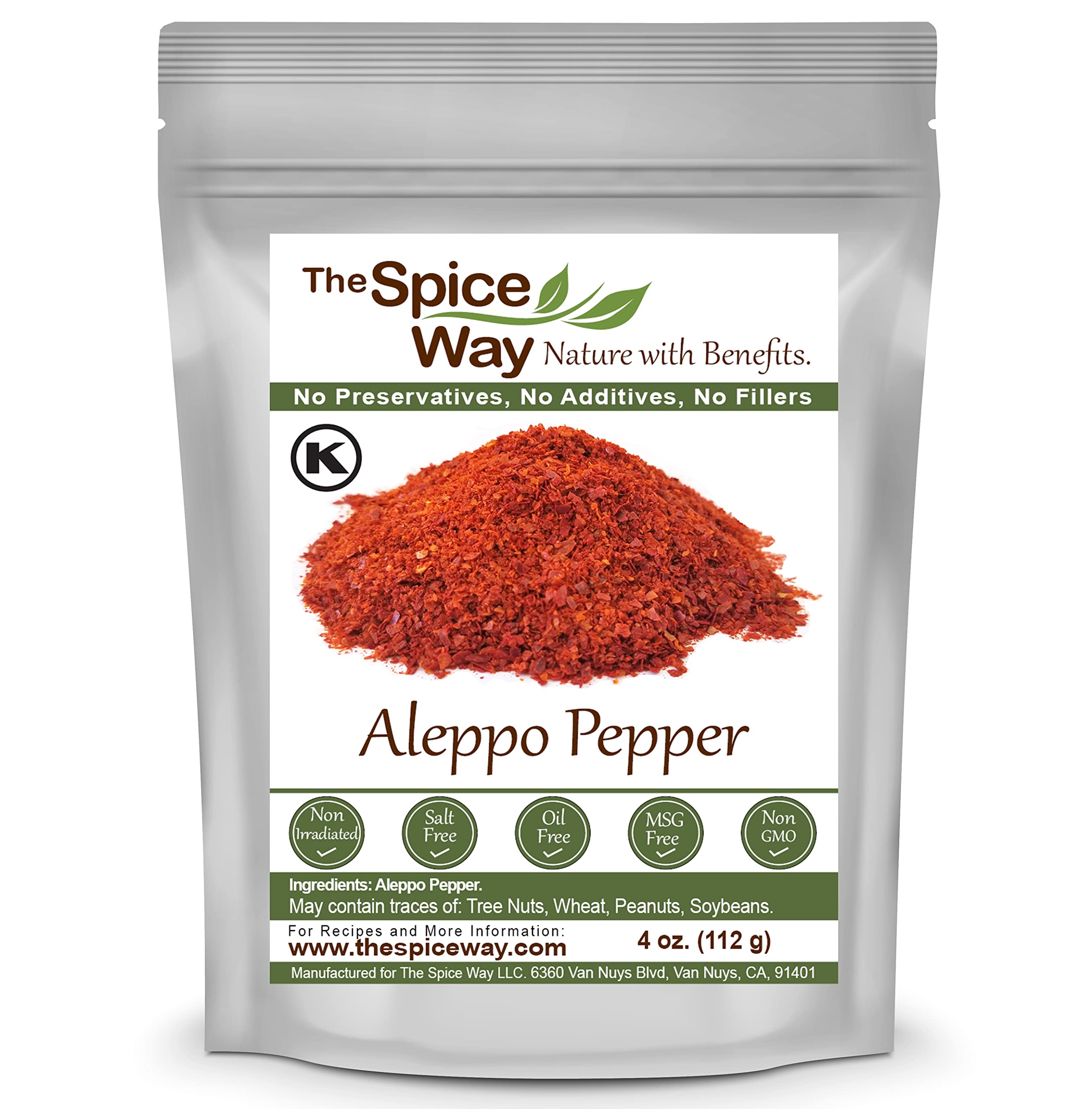 The Spice Way - Premium Aleppo Pepper Ground |4 oz.| Crushed Aleppo Pepper Flakes (Halaby Pepper/Pul Biber/Marash Chili Pepper Flakes) Popular in Turkish and Middle Eastern/Mediterranean cooking