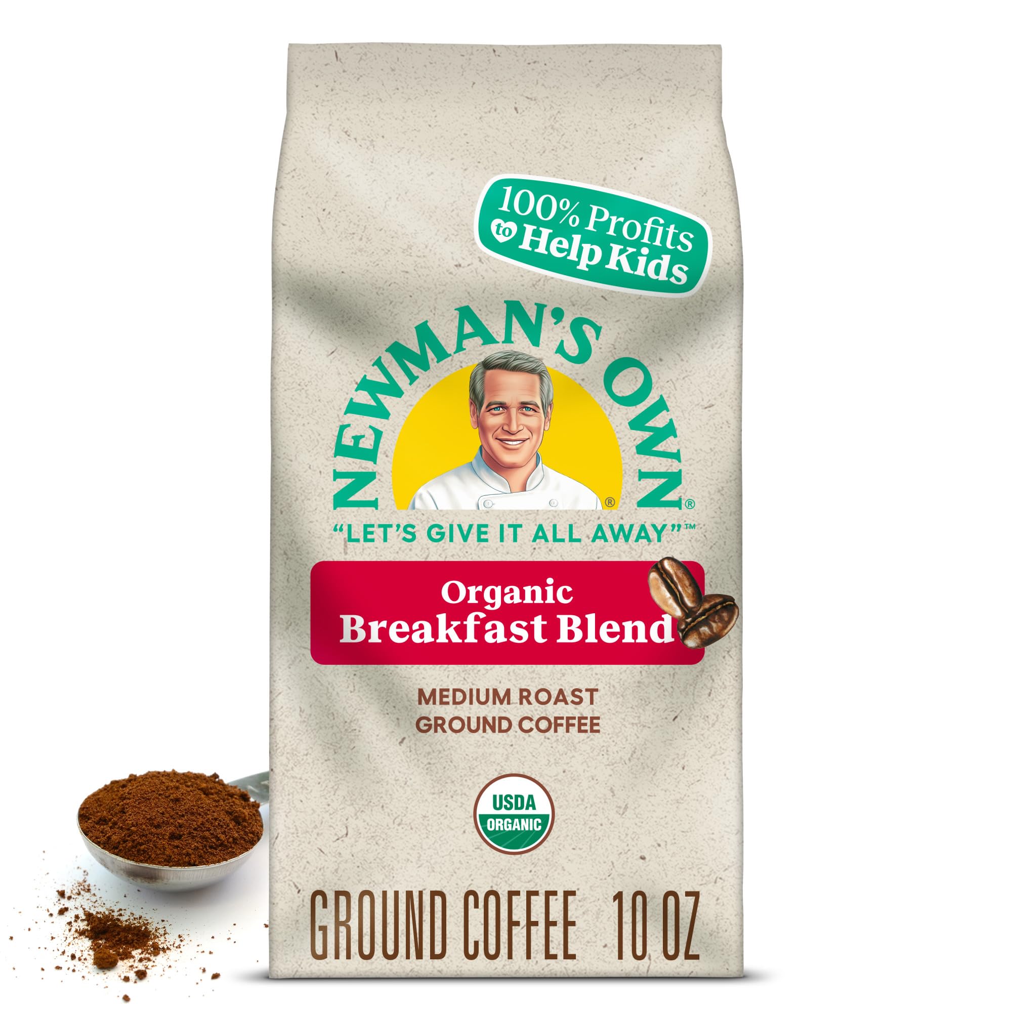 Newman's Own Organics Breakfast Blend, Ground Coffee, Fair Trade Certified, Medium Roast, Bagged 10oz